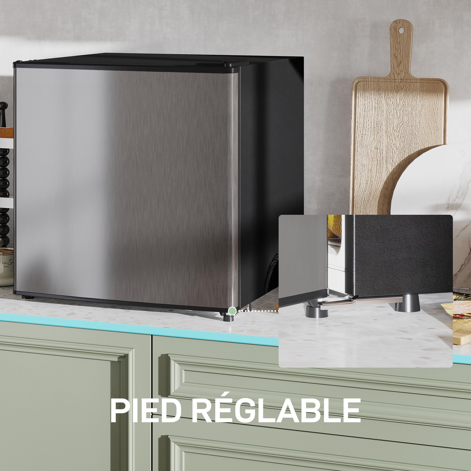HOMCOM Réfrigérateur congélateur 46 L, mini frigo 41,5L+4,5L, silencieux, porte réversible, argenté