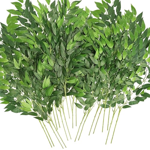 Artificial Italian Ruscus Greenery Stems, 20 Pack Faux Green Leaf