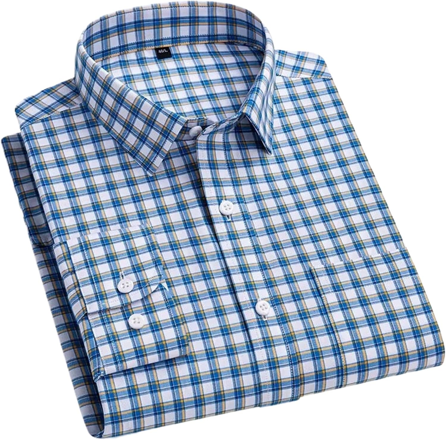 Cotton Long-Sleeve Shirts for Men Slim Fit Casual Soft Plaid Tops