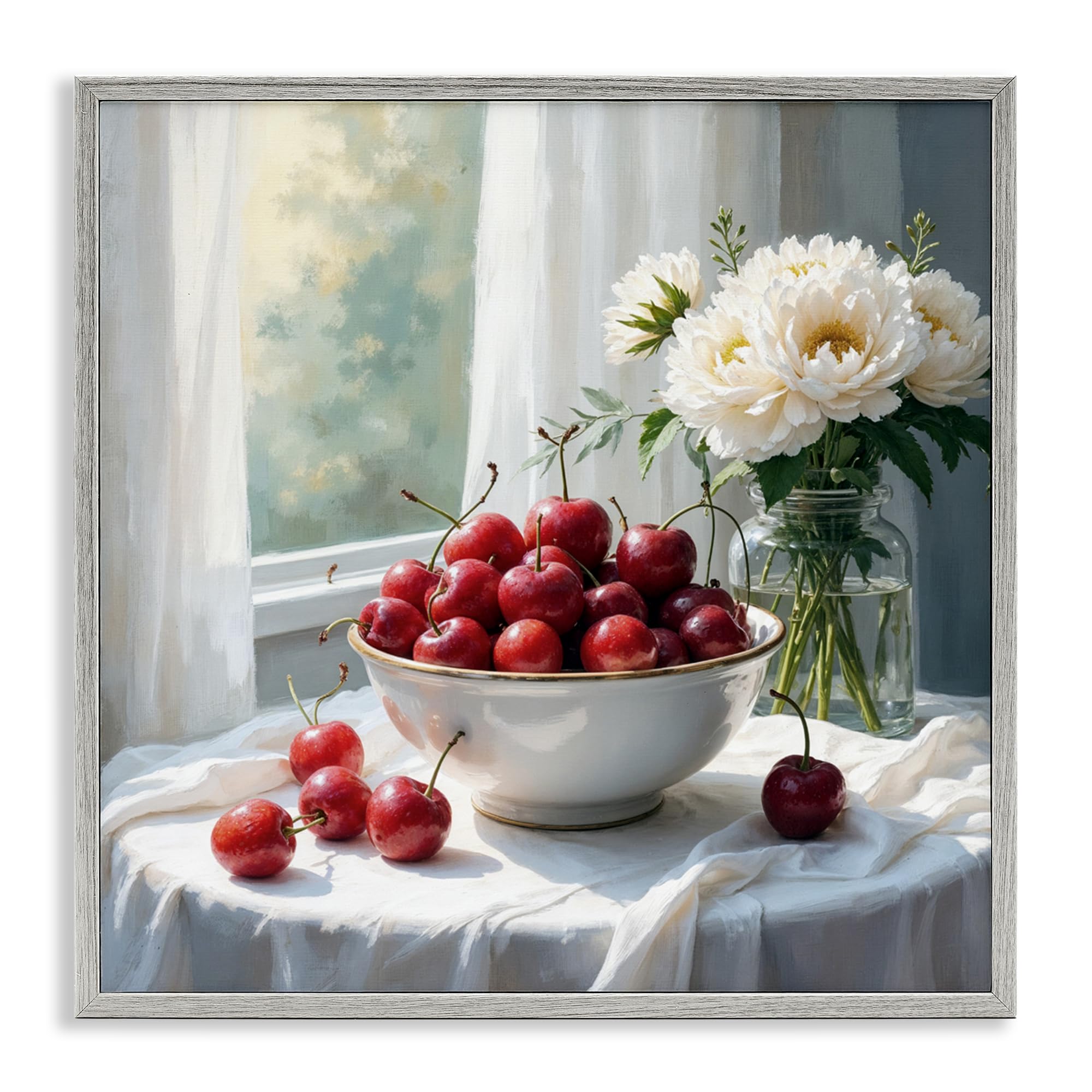 'Cherries & Flowers Still Life'| Framed Giclee Art