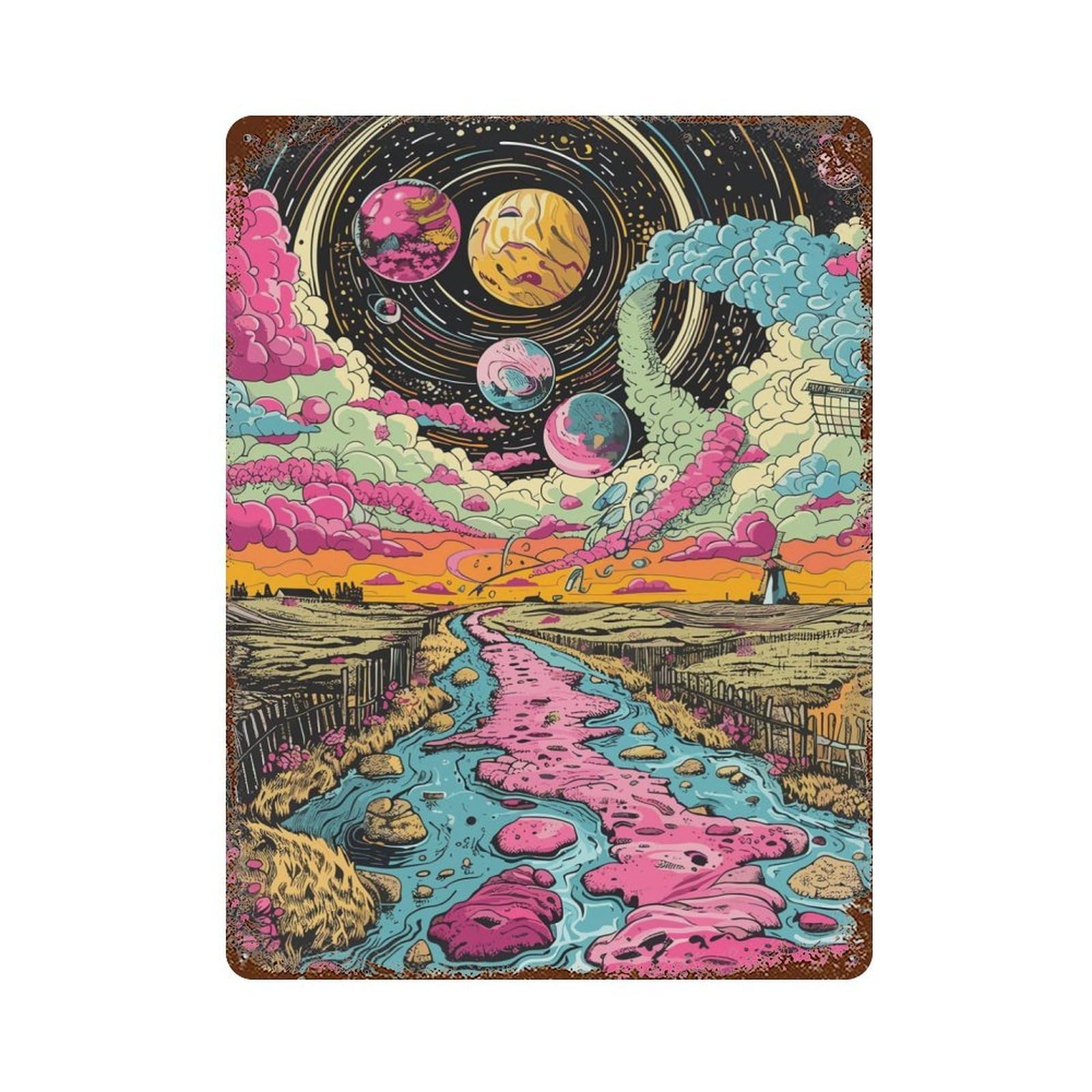 Space Fantasy 15.7"x11.8" Rusty Metal Tin Sign, Novelty Wall Decor for Cafe, Home Bar And Lounge Decor