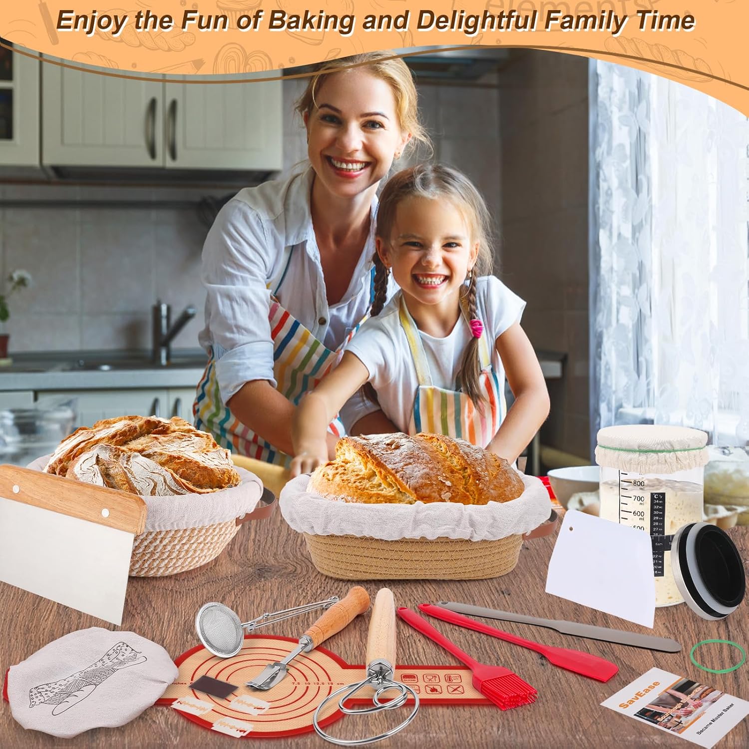 Sourdough Bread Baking Supplies, Complete Sourdough Starter Kit, 9" Round & 10" Oval Bread Proofing Basket with Sour dough Starter Jar, Bread Making Tools Gifts for Bakers Women Wife Mom - Image 4