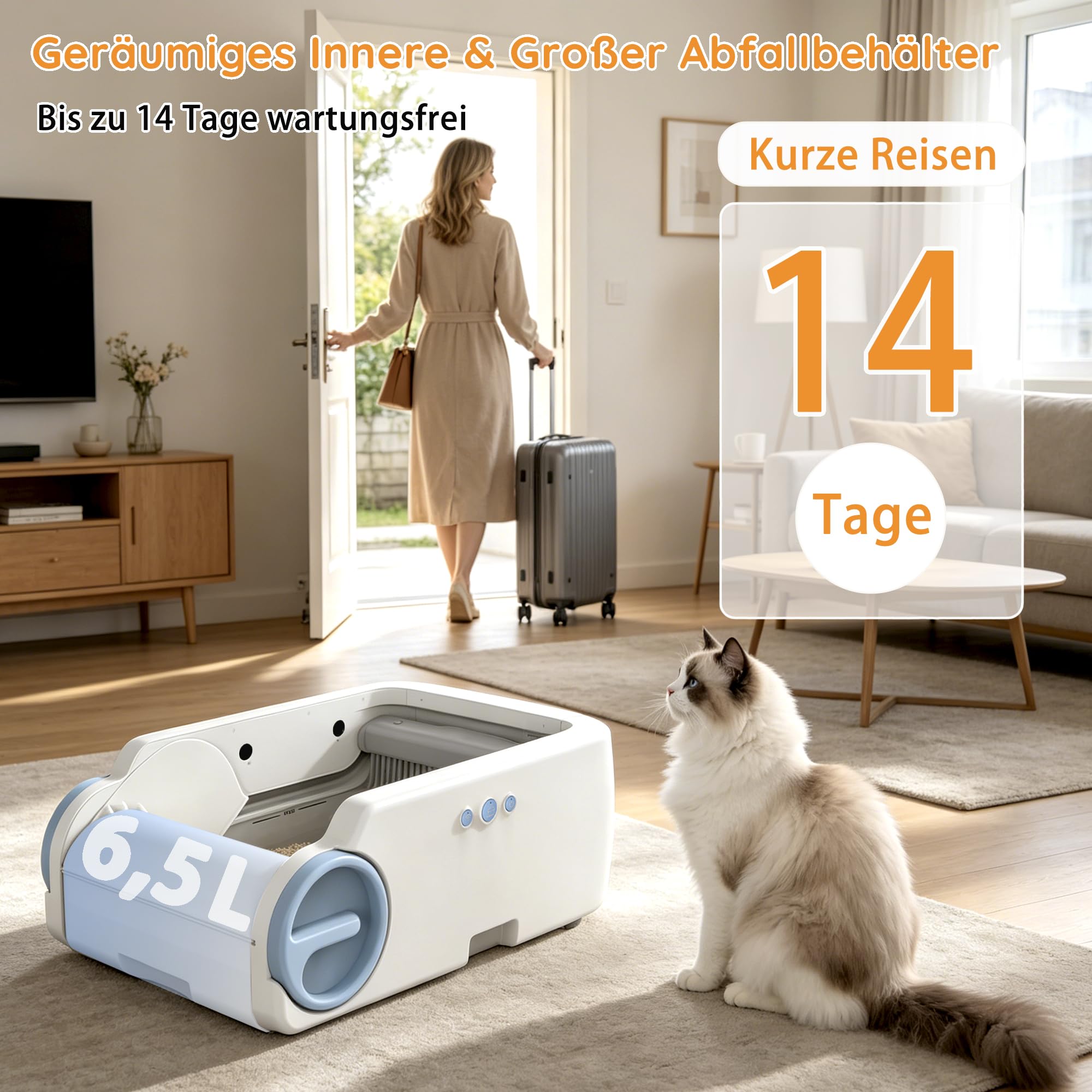 Selbstreinigende Katzentoilette mit Offenem Top-Design | Automatisches Katzenklo für Mehrere Katzen mit 4 Infrarotsensoren,Niedriger Einstieg (16 cm) für Kätzchen & Senioren