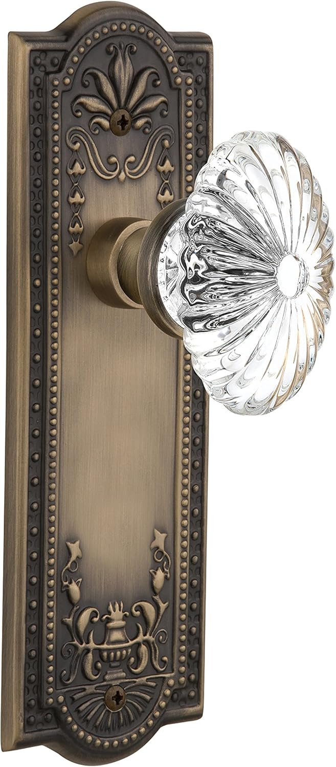 Nostalgic Warehouse Meadows Plate with Oval Fluted Crystal Glass Knob, Passage - 2.375", Satin Nickel