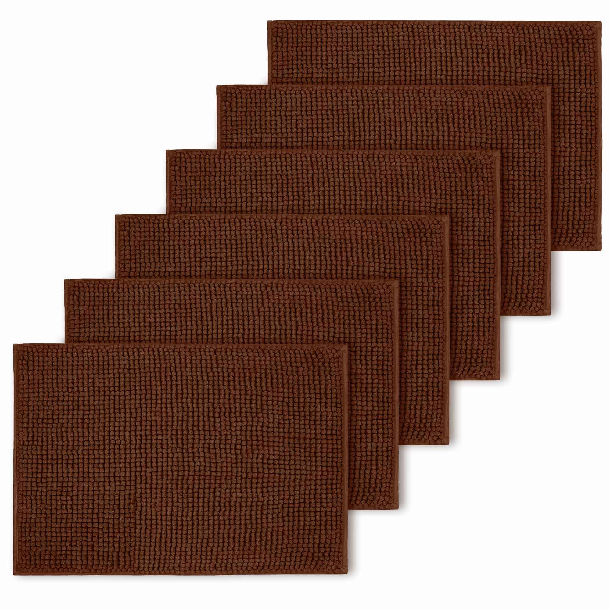Hafaa Brown Bath Mat Non Slip Anti Mould –(6 Pack) Bathroom Mat 50 x 80 cm Machine Washable Bath mats Super Absorbent Extra Soft Fluffy Shower mat