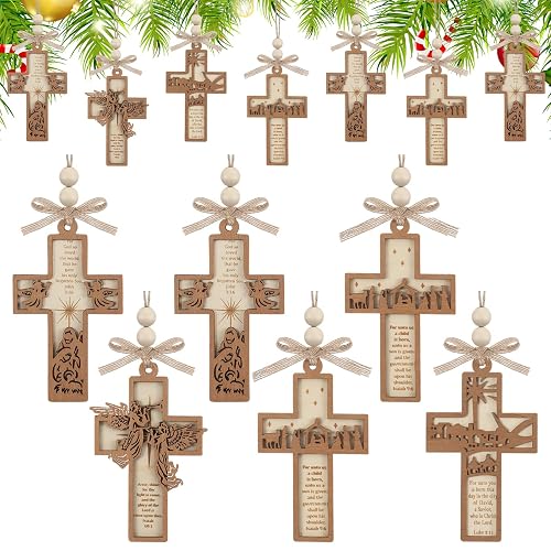 Vercraft 24 Pcs Wooden Cross Christian Christmas Ornaments, Vintage Style