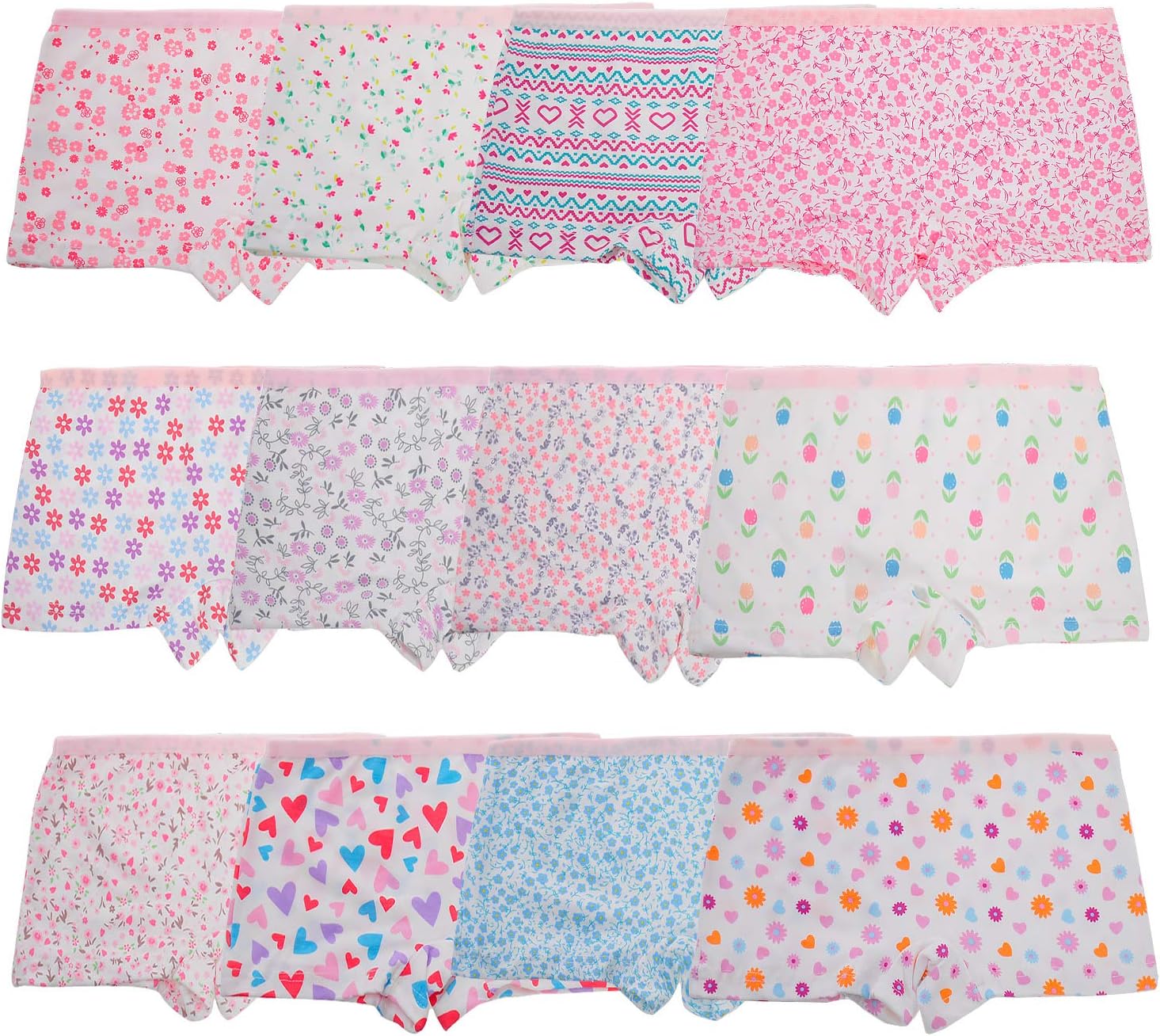 Kids 12 Pack Soft Comfort Cotton Knickers Underwear Little Girls Assorted Boyshort Panties 2-12 Yrs