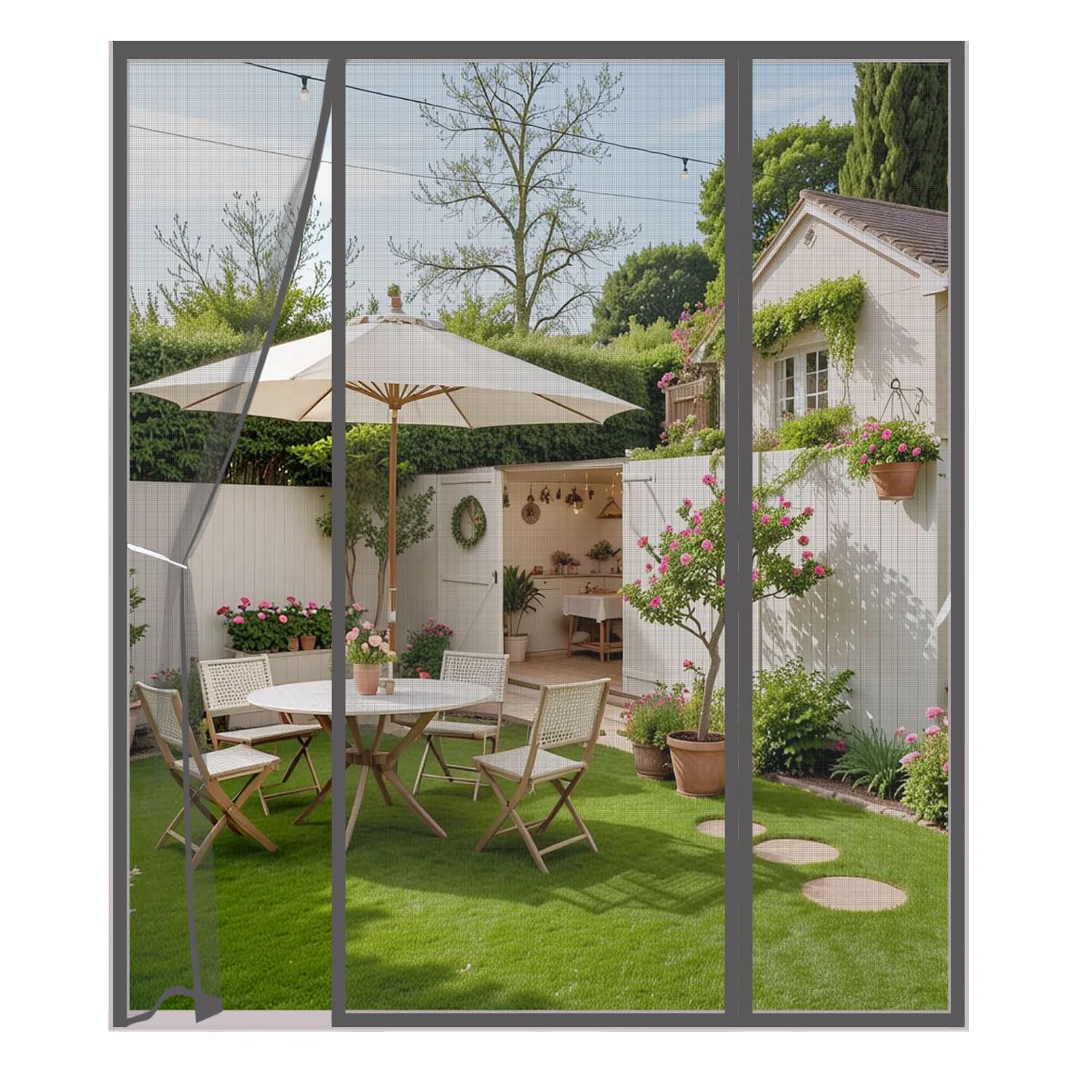 Magnetic Fly Screen for Double Door 205x200cm,Anti Mosquito Mesh Fly Curtain for Sliding & Patio Doors,Easy Install Full Frame Hook & Loop,Keep Fly Bug Out,Gray