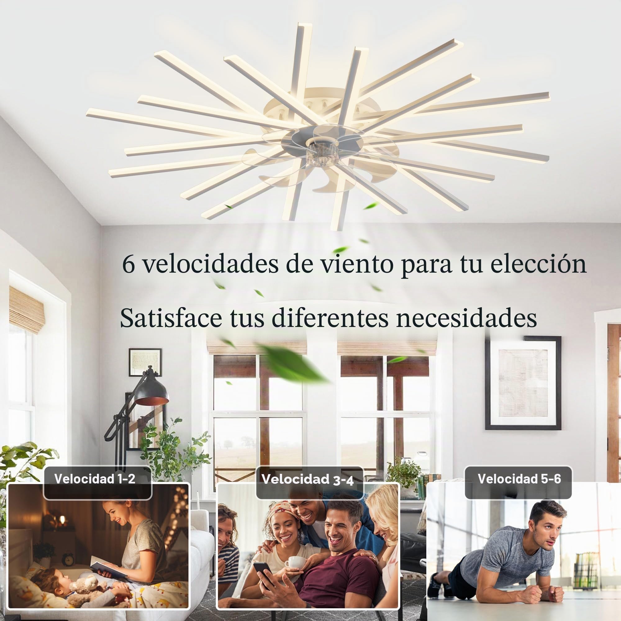 YUNZI Ventilador De Techo Grande De 100CM con Luz Y Mando A Distancia Función Reversible Invierno Y Verano Ventilador De 6 Velocidades Luz LED Regulable para Salón Dormitorio