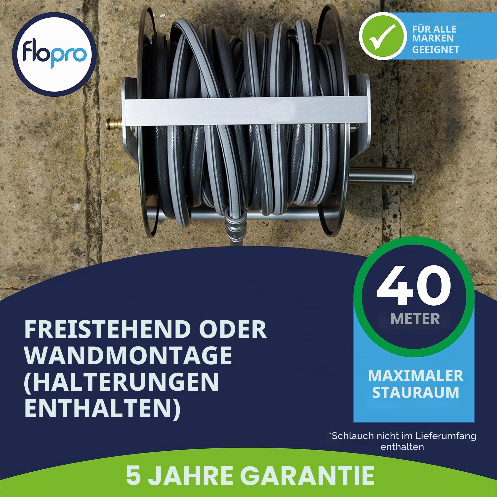 Flopro Professionelle Metall-Schlauchtrommel, unverzichtbares Gartenzubehör für ordentliche Schlauchaufbewahrung, wandmontierte oder freistehende Gartenschlauchtrommel