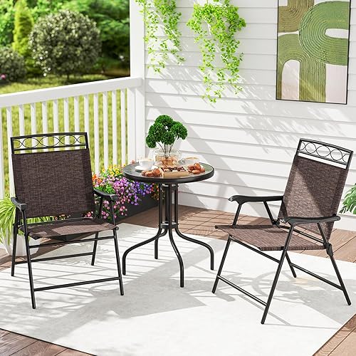 Miniatura 2 de Giantex Juego de comedor de patio con 2 sillas plegables para patio, mesa y sillas para jardín, piscina, patio trasero, mesa de vidrio templado con
