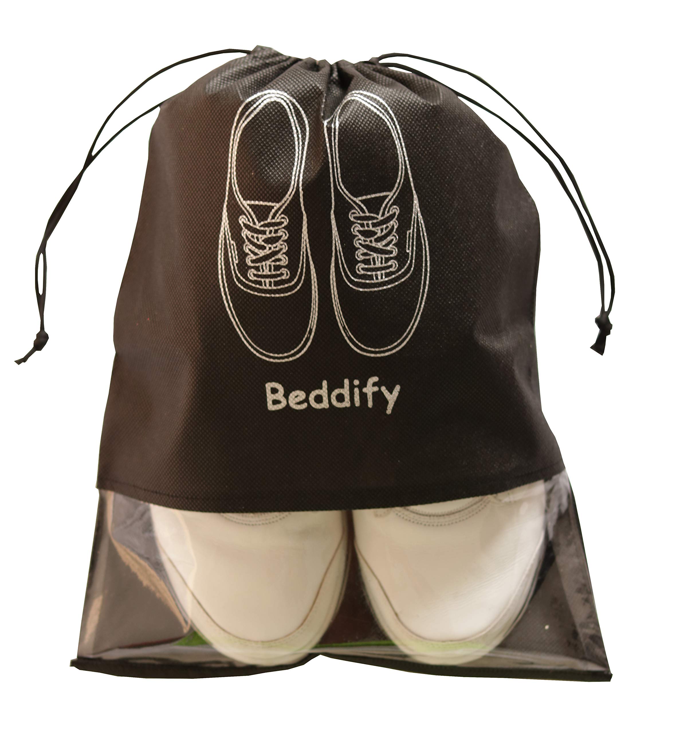 Beddify 12 fundas para zapatos de viaje (12 x 16 pulgadas), no tejidas, portátiles, organizadoras, duraderas (juego de 12), Negro y beige, Pack of 6, Accesorios de viaje