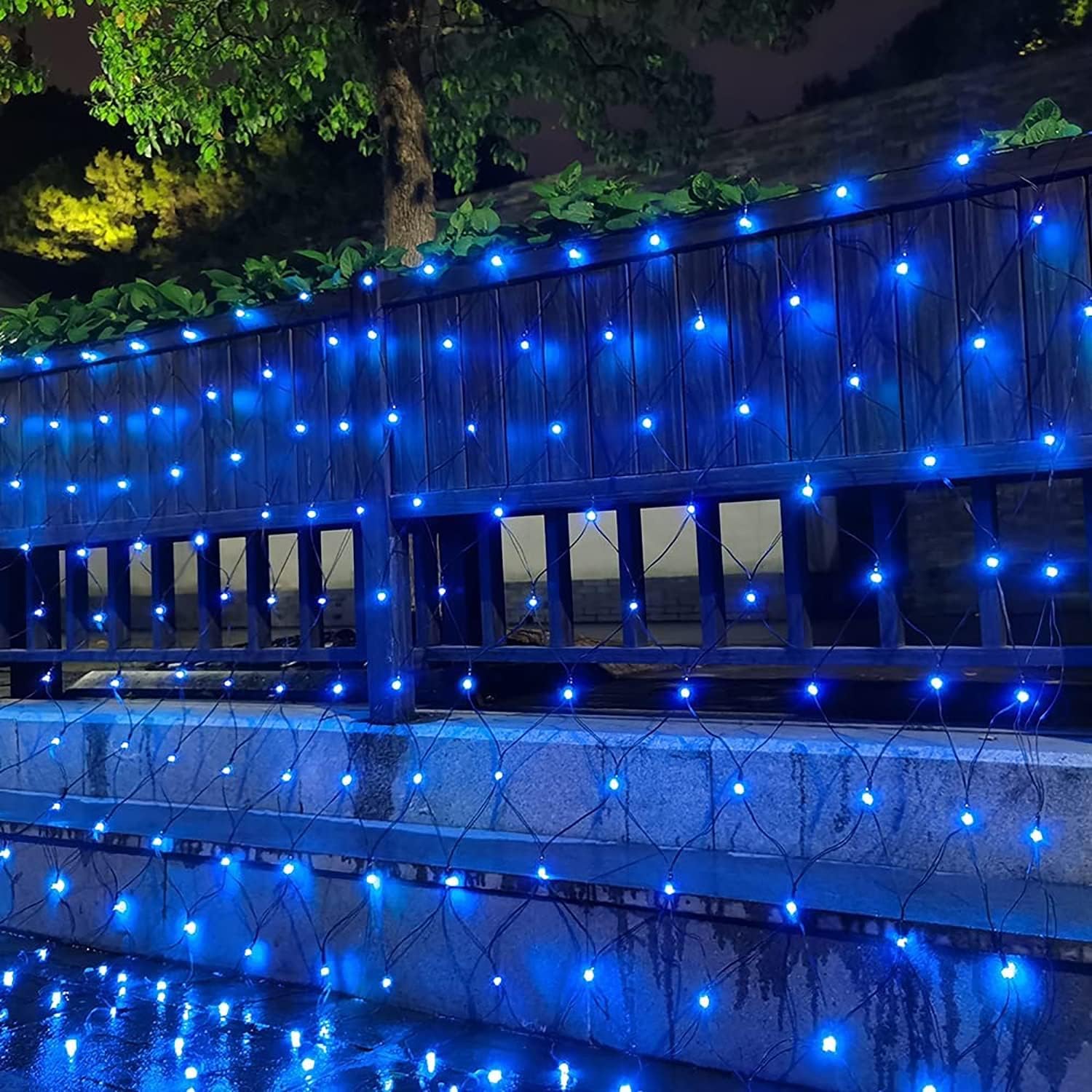 KINGCOO 672LED Lichternetz Lichterkette, Wasserdichte Batteriebetriebene Netzlicht Mesh Lichtervorhang Leuchten für Garten Außen Innen Weihnachten Hochzeit Party Wand Dekor (Blau, 6X4M)