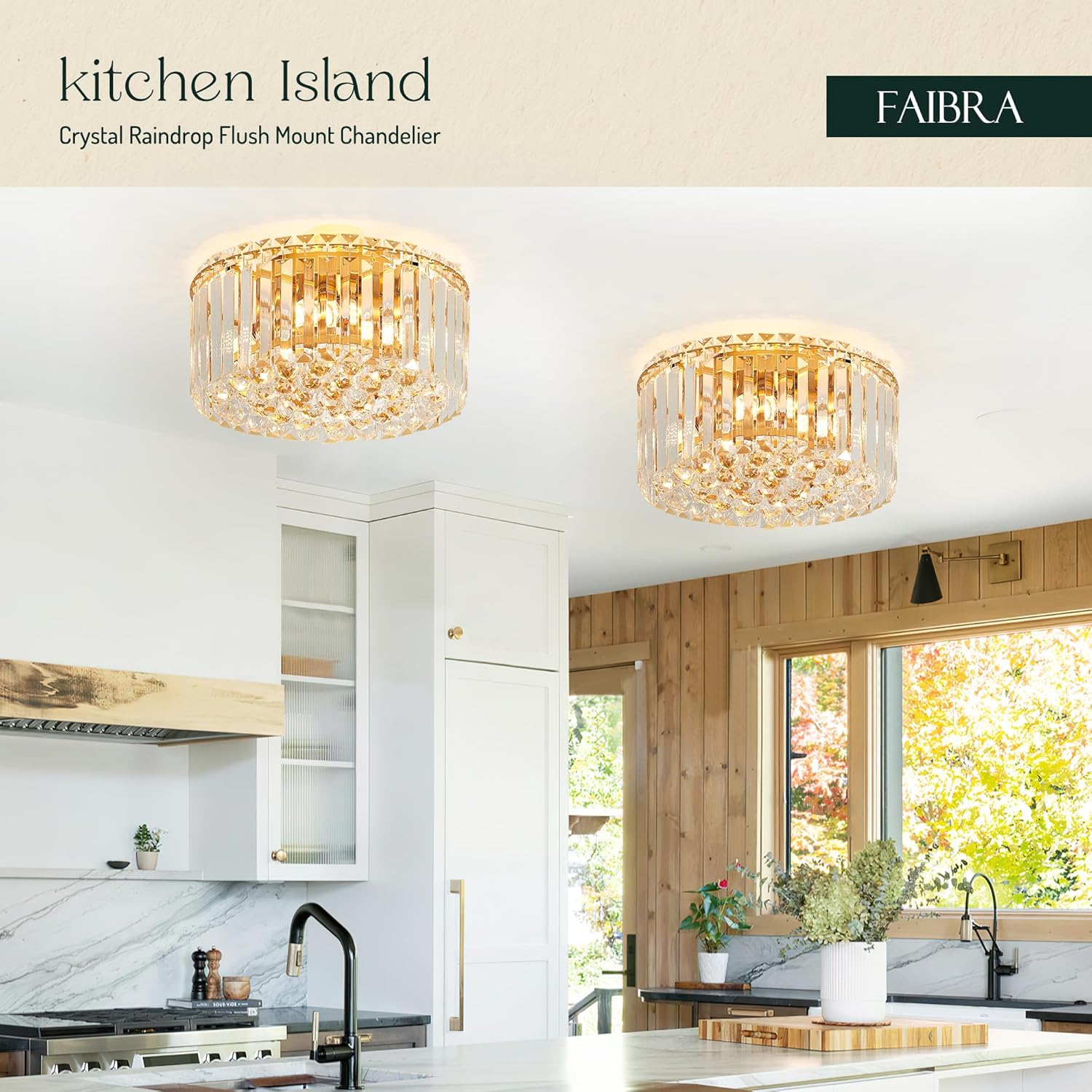 12.6" Gold K9 Crystal Raindrop Flush Mount Ceiling Light, Modern Chandelier, Round Luxury Light Fixture for Dining Room, Bedroom, Hallway, Kitchen Island & Living Room