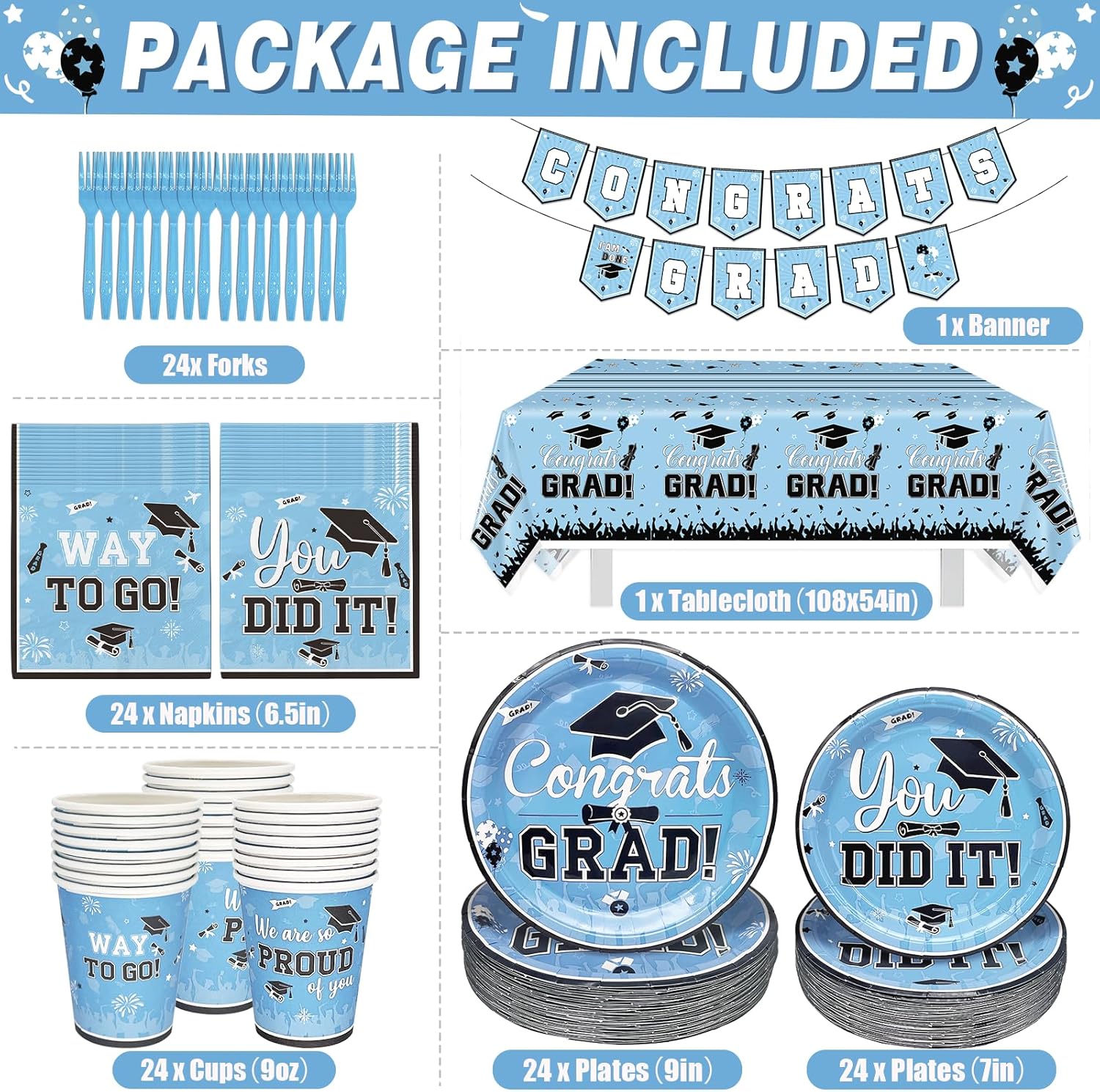 122Pcs Light Blue Graduation Decorations 2026 Graduation Plates and Napkins 2026 Light Blue Grad Party Supplies 2026 Grad Party Decorations