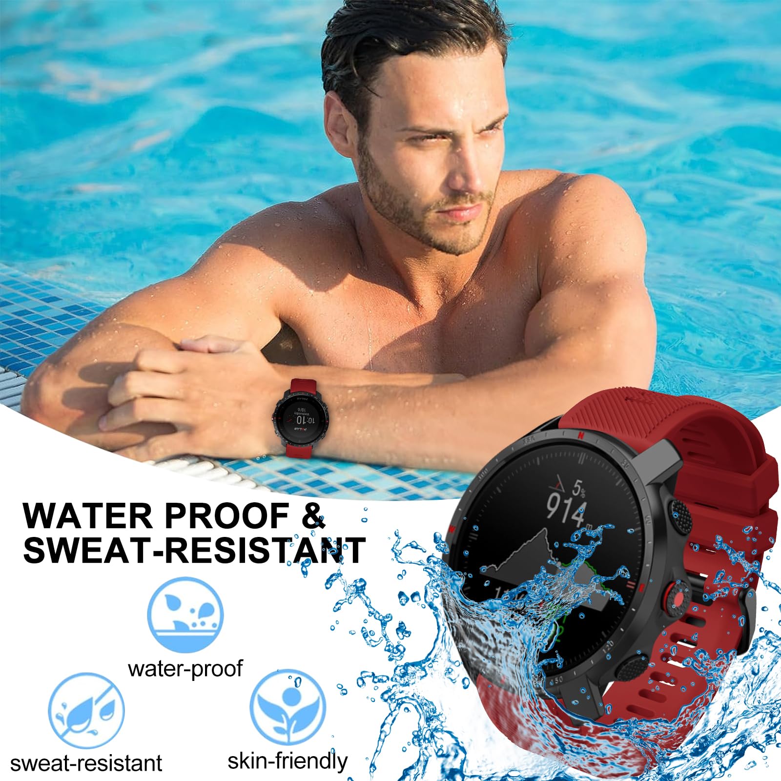 BOJYS Silicone Strap, 22mm Soft Sport Replacement Wristband for Polar Vantage M Vantage M2, Grit X, Grit X Pro - Image 3