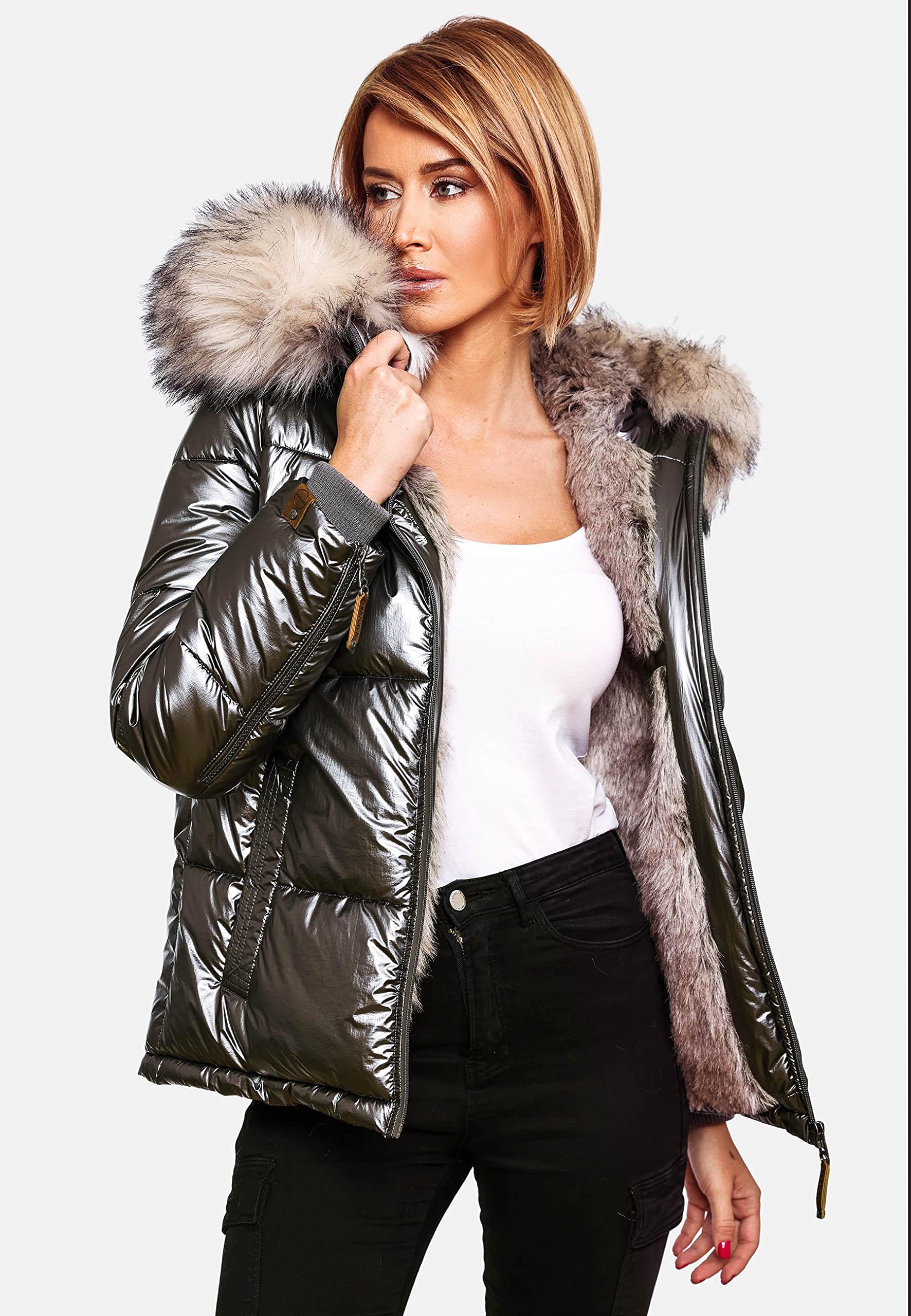 Navahoo Tikunaa - Chaqueta de invierno para mujer, con capucha de piel sintética, tallas XS-XL