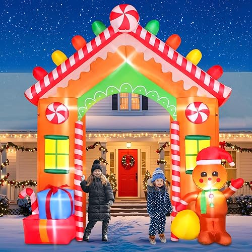 Miniatura 7 de Thanger - Papá Noel inflable navideño de 7 pies con bolsa de regalo verde, luces LED integradas, decoración navideña para interior y exterior