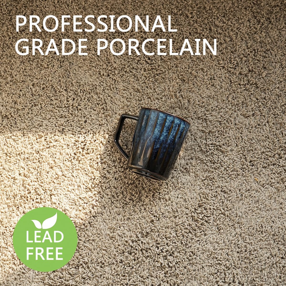 Bosmarlin Ceramic Coffee Mug Set of 4, 15 Oz, Coffee Cups with Big Handle, Microwave Safe, Unique Reactive Glaze (Grey Blue, 15 Oz) - Image 3