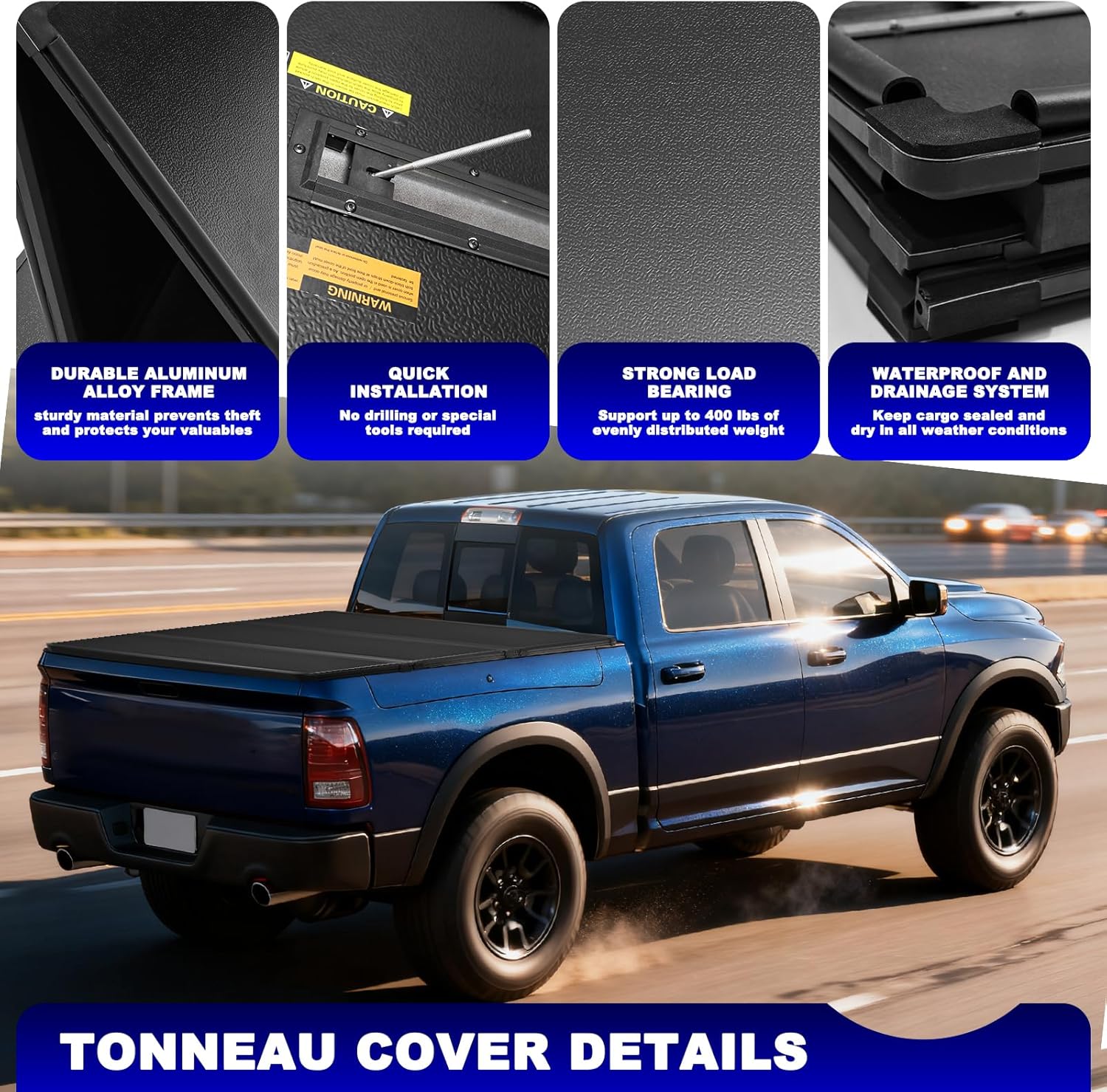 5.7FT 67.4" for 2009-2025 Ram 1500 Hard Flip-up Truck Bed Tonneau Cover (Classic & New Body) w/o RamBox Waterproof & Heavy-Duty