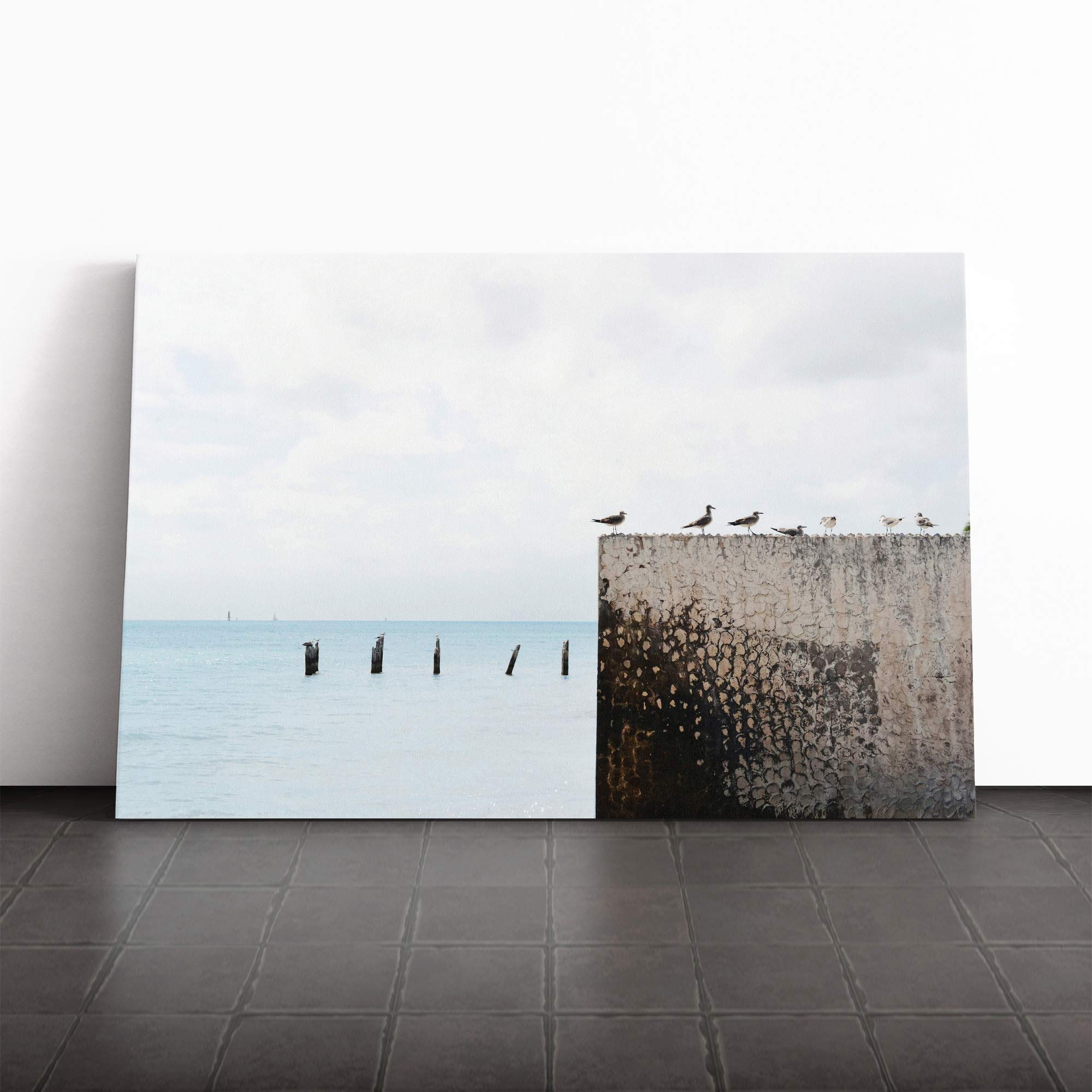 Seagulls Seascape Canvas Print | Gallery Wrapped 30mm Frame Wall Art | 30x20 inches | Ready to Hang | Modern Seascape Picture | Living Room Bedroom Lounge Office