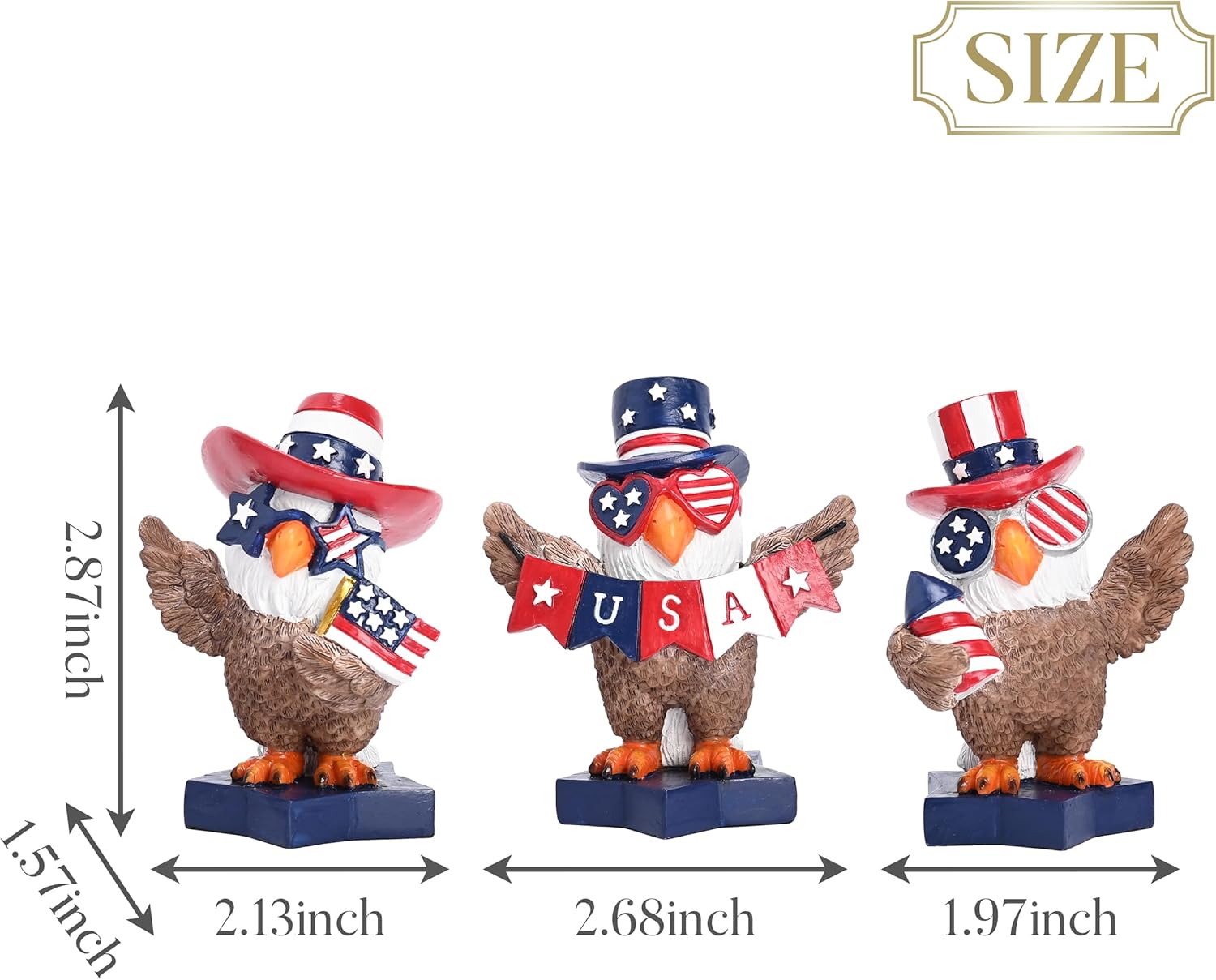 Valery Madelyn 4th of July Decorations Memorial Day Bald Eagle Decor, 3Pcs USA Eagle Statue Red White and Blue Decorations, Patriotic Independence Day USA 250th Anniversary Americana Home Decor 3"