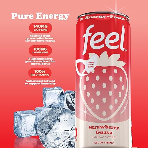 Miniatura 10 de FEEL Bebida energética natural de granada de mora espumosa, bebida energética saludable sin azúcar, L-teanina, bebida de cafeína en grano de café