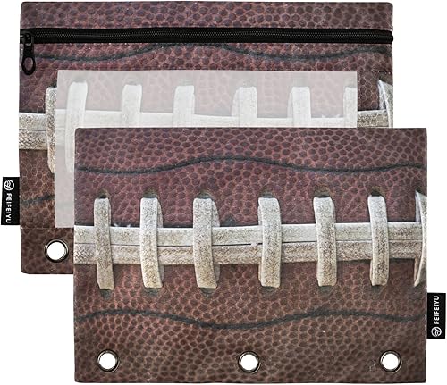 Estuche de lápices de cierre con cordones de fútbol americano para carpetas de 3 anillas, bolsillos de plástico con ventana transparente para