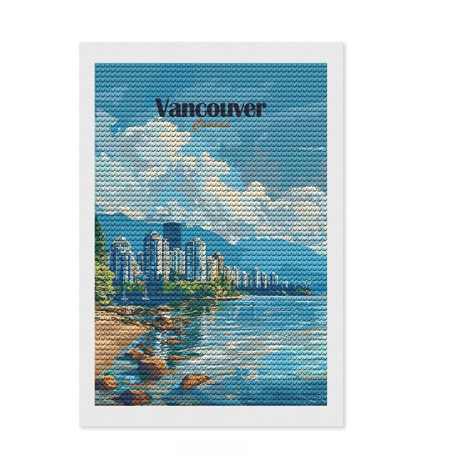 Junmoney Vancouver Canada Cityscape Art Full Drill Diamond Painting Kit 8"x12", Holiday Gift Idea, Home Decoration, Boho Decor, Relaxing Handmade Project