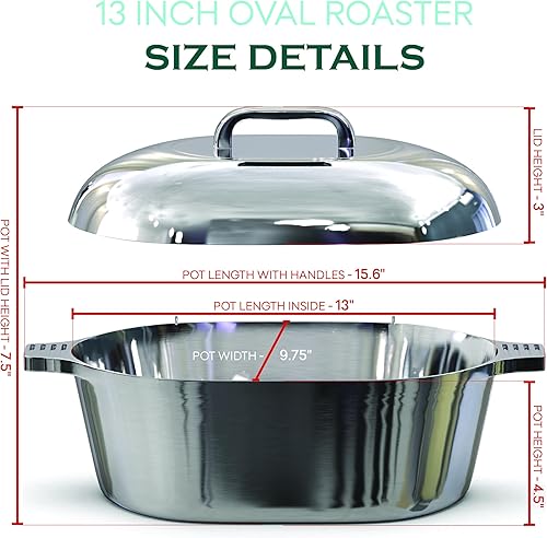 Miniatura 2 de Magnaware Horno holandés de aluminio fundido, 8 cuartos de galón, olla ovalada con tapa para familias y fiestas, utensilios de cocina cajún ligeros