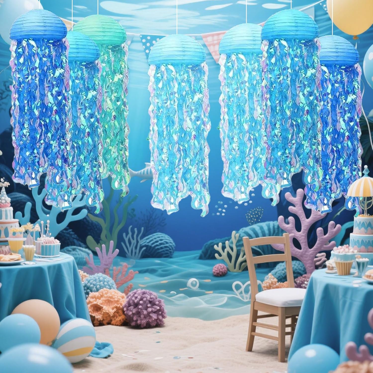 Dive into Delight: 8pcs Blue Jellyfish Lanterns for Magical Under the Sea Parties
