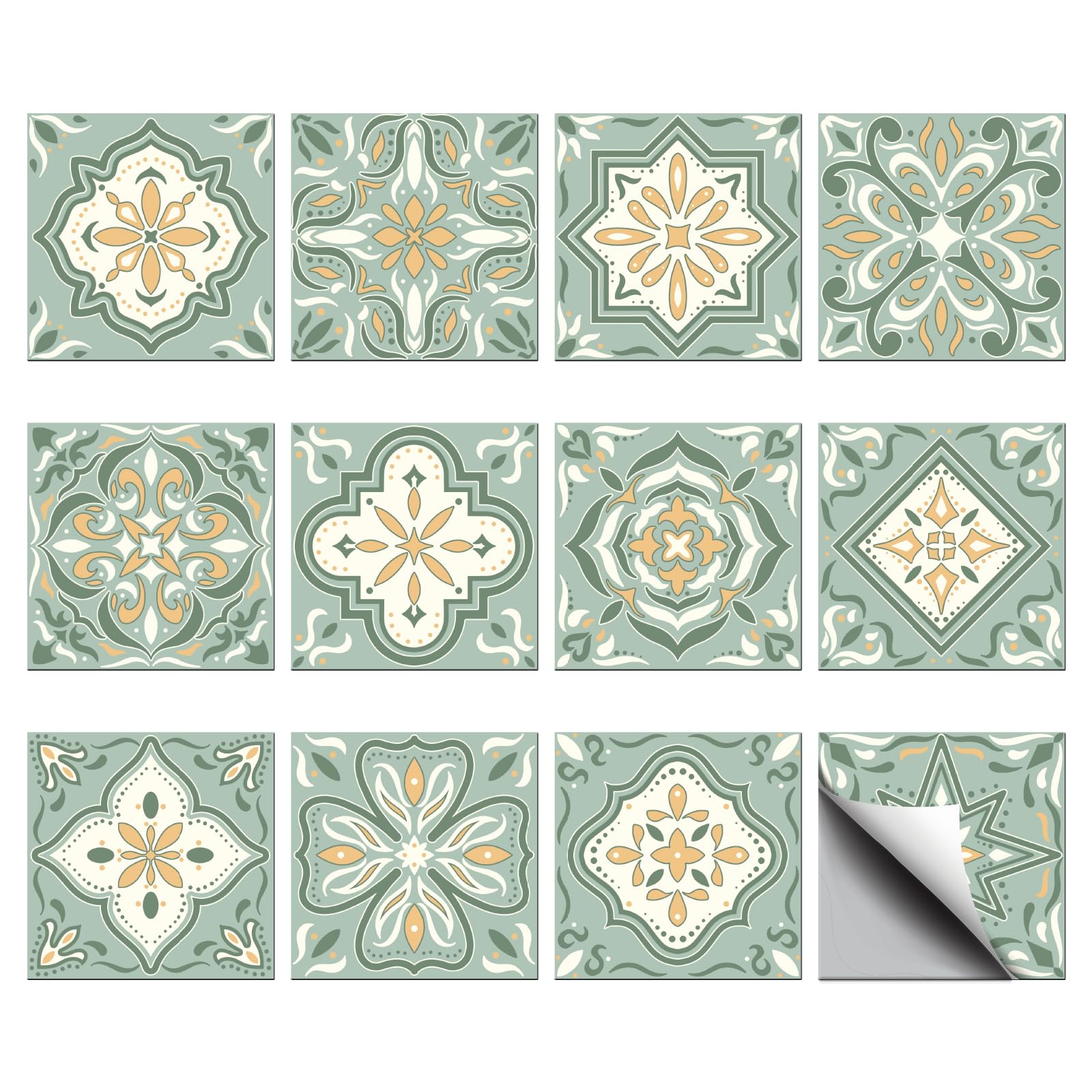 CHGCRAFT 36Pcs 4x4 Inch Green and Yellow Peel and Stick Tile Stickers Waterproof Removable PVC Decorative Wall Stickers