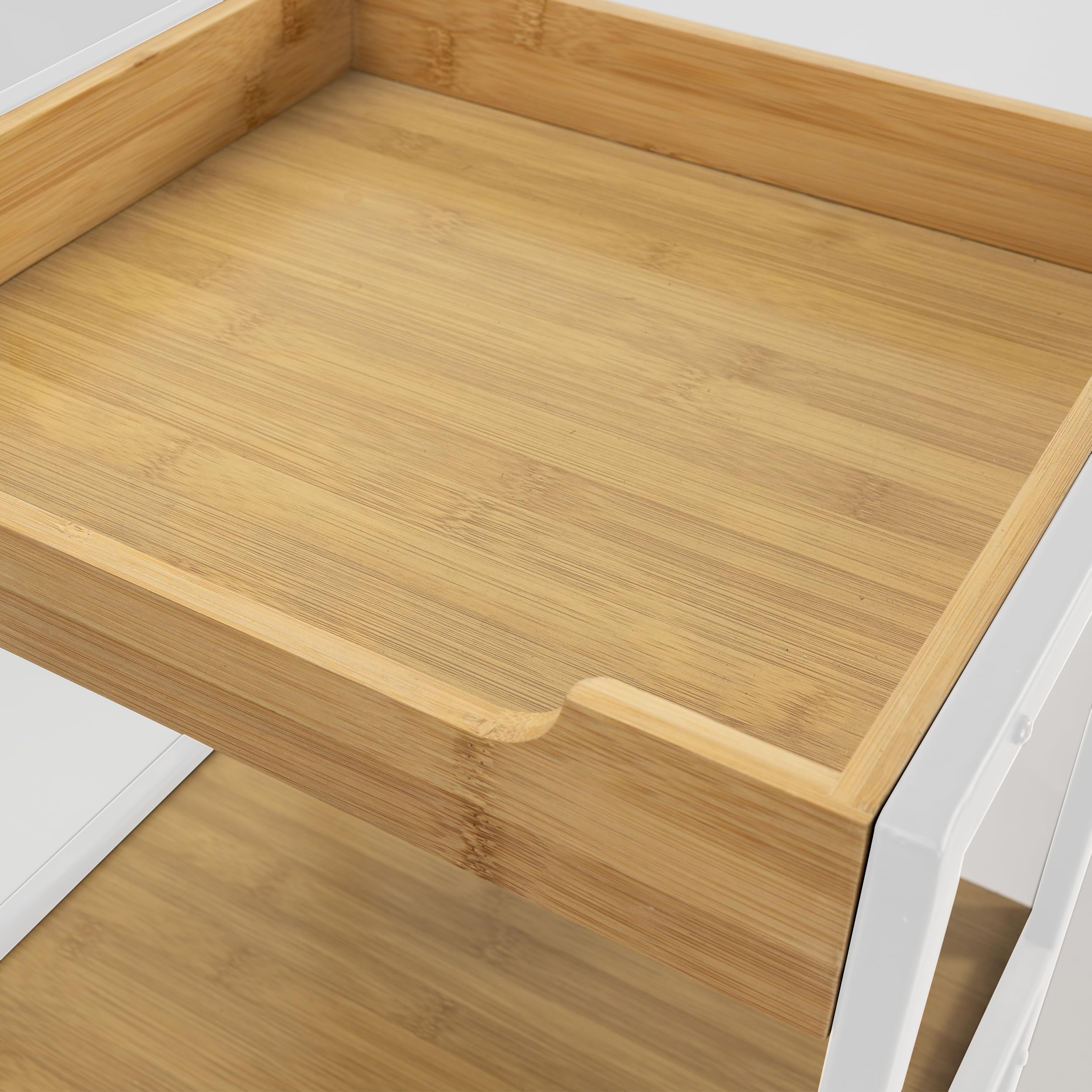 Mueble para Baño Blanco XZ-22167-1 con 1 Armario, 1 Puerta y 2 Estantes, Estantería Compacta de Bambú y Metal 40.5x30x70cm – Organizador Duradero y Elegante