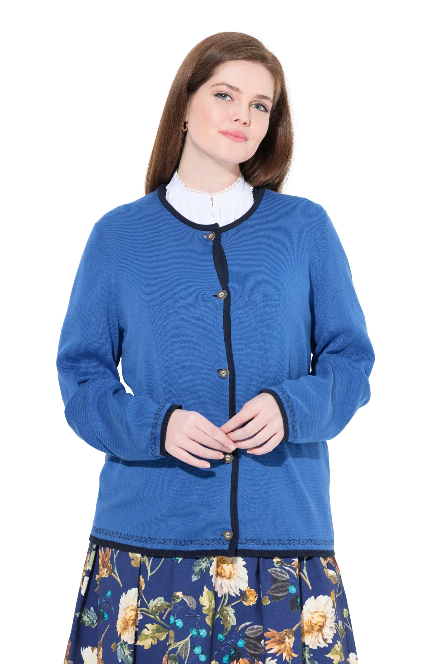 Ulla Popken Damen große Größen Übergrößen Plus Size Strickjacke, Trachtenknöpfe, Rundhals, Langarm 842896