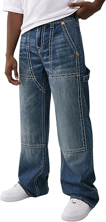True Religion Mens Vinny Ultra Baggy Carpenter Pants Big T Stitch, Utility Style, 34" Inseam