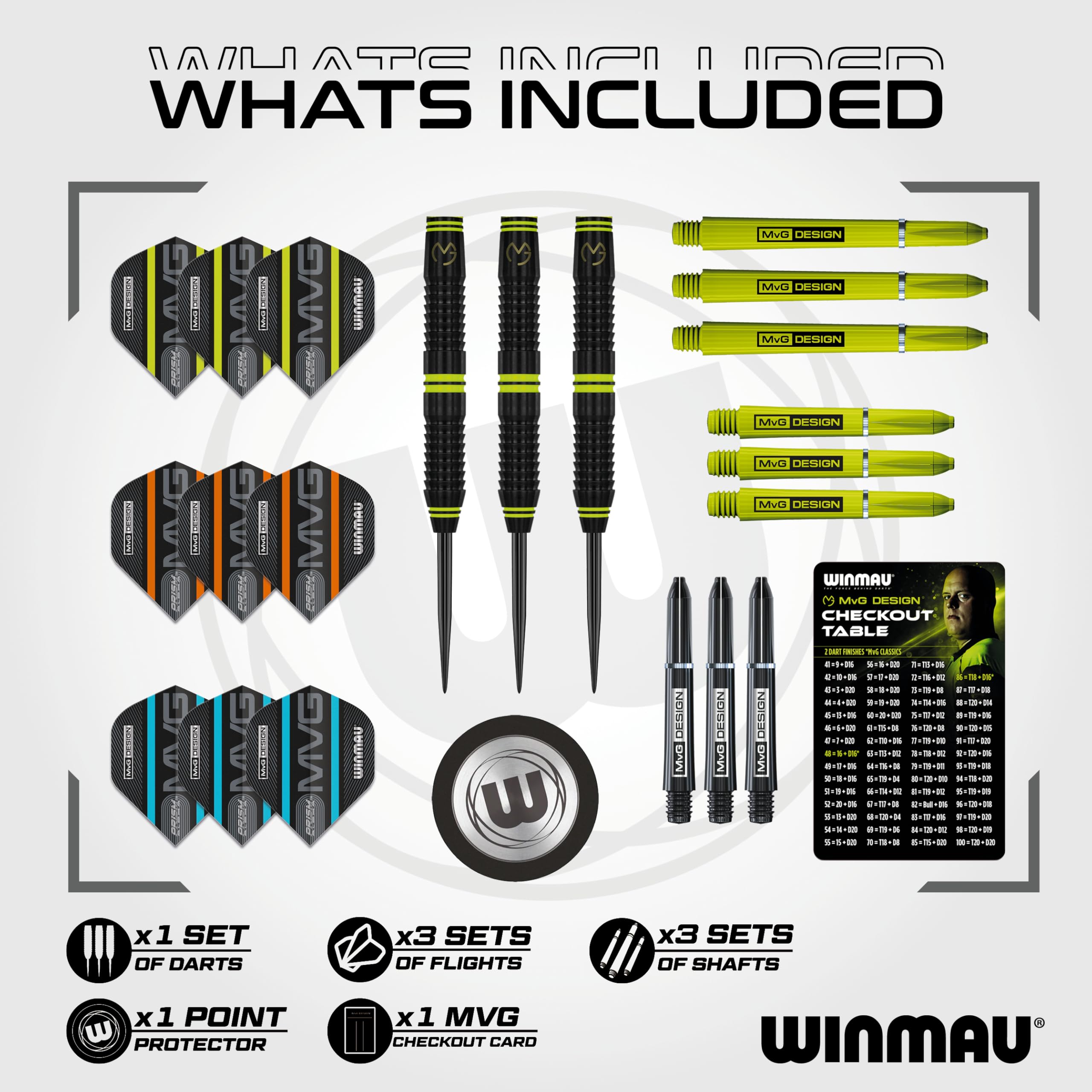WINMAU Darts – Michael Van Gerwen -MvG Active 24g – 85% Tungstène - Jeu de flechettes Professionnel avec des ailettes de fléchettes, des tigesde fléchette & flechette Pointe Acier Un Protecteur