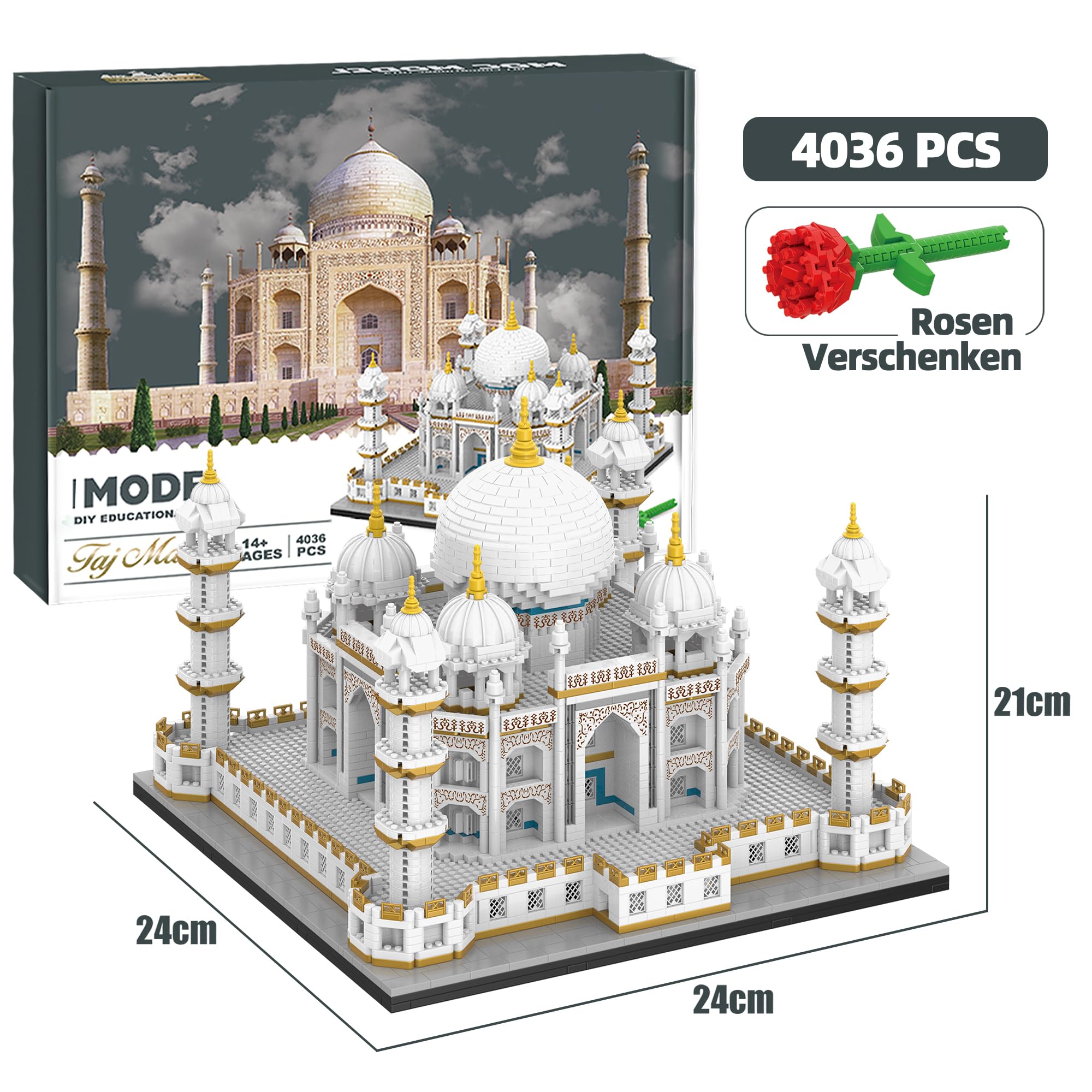 Finger Rock Juego de construcción de micro bloques de sujeción de arquitectura Taj Mahal, 4036 piezas, modelo de decoración de arquitectura de fama mundial, ideas regalo para adultos o jóvenes