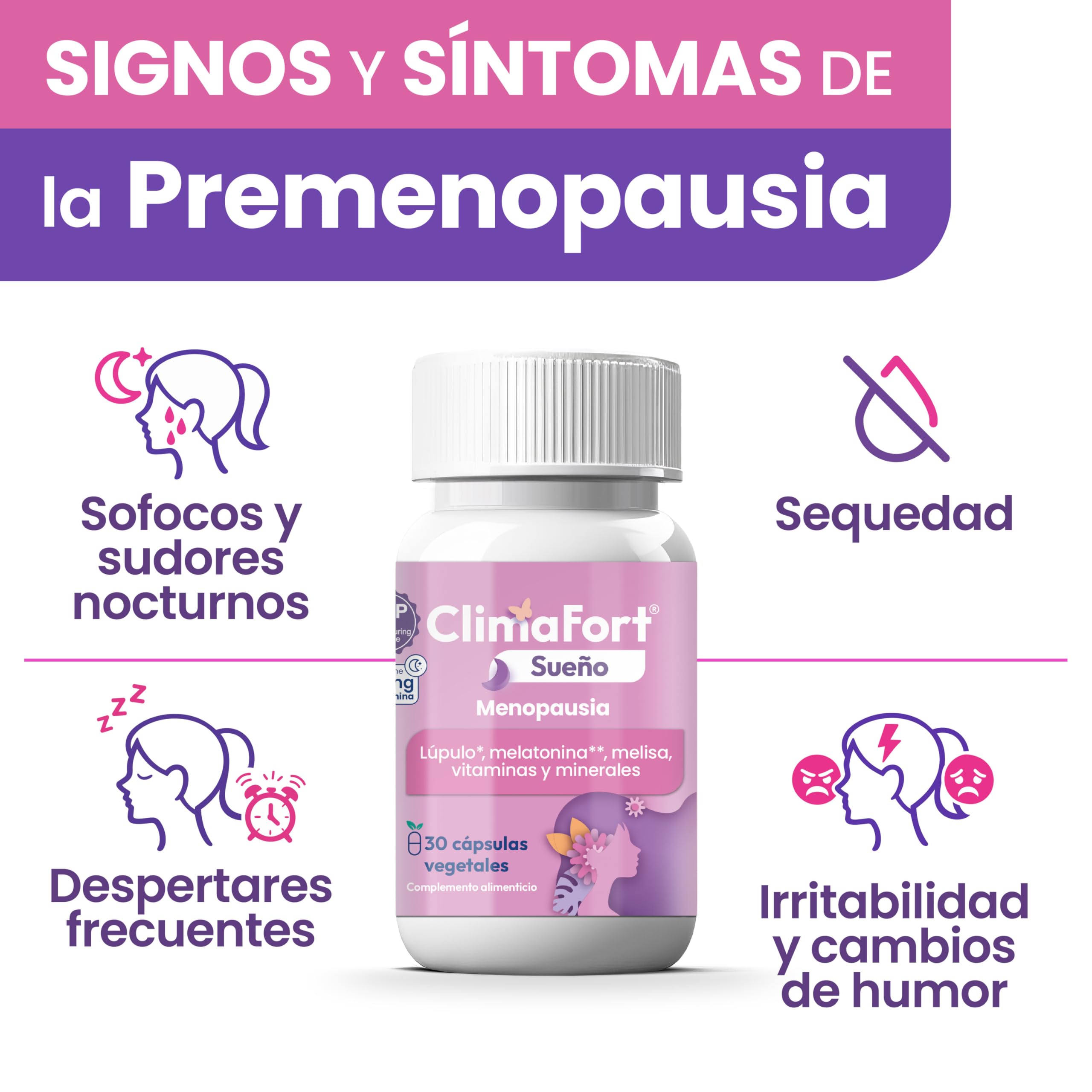[Pack de 2] ClimaFort Sueño | Alivia Sofocos, Insomnio y Síntomas de Premenopausia y Menopausia | Lúpulo, Melatonina, Vitaminas, Minerales | 2 meses de Tratamiento | 1 Cápsula al día