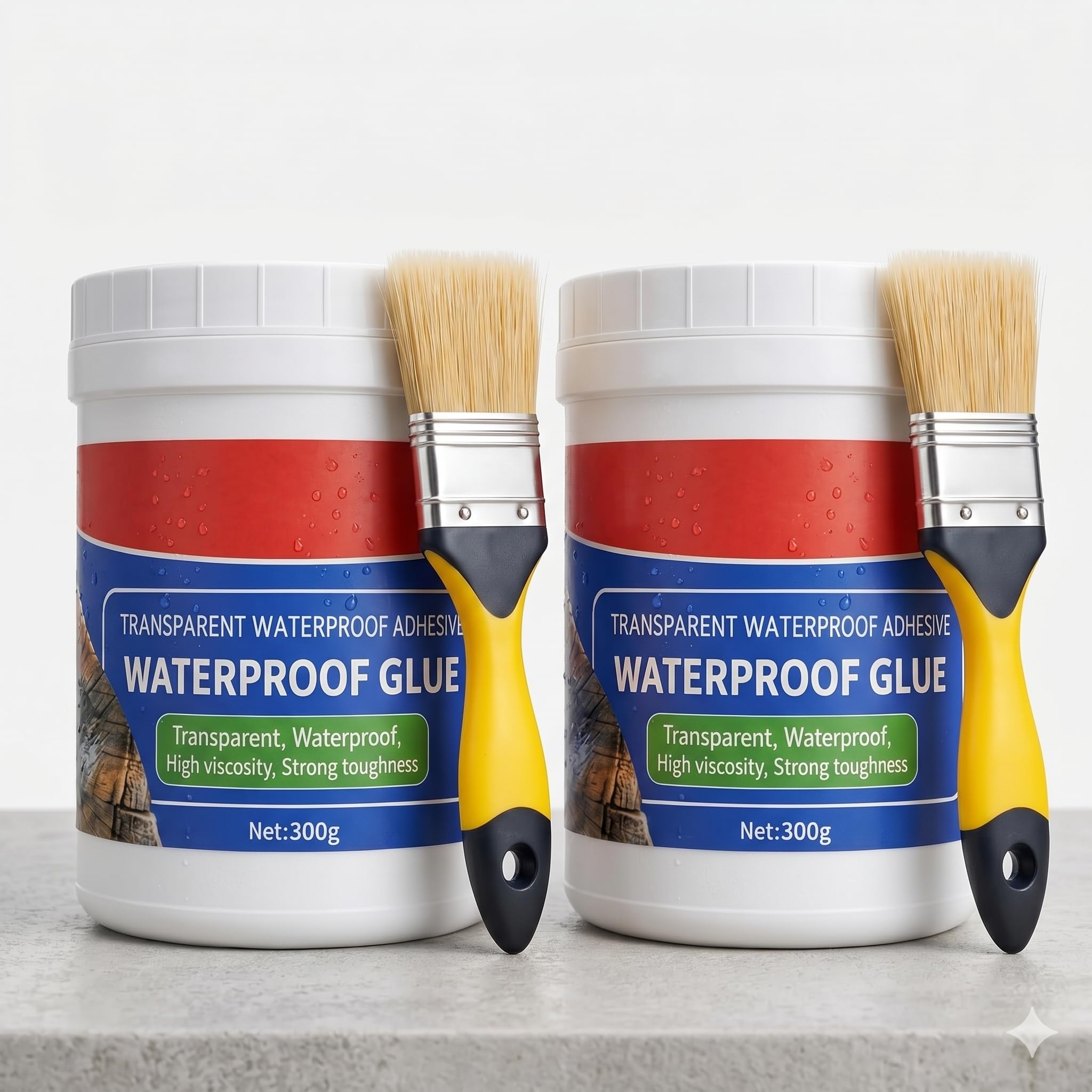 Crack Seal Glue 300gm with Brush Transparent Waterproof Resin Epoxy for Roof Leakage Crack Seal Agent Roof Water Leakage Solution Water Proof Glue for Waterproofing (300 GM / 2 PACK)