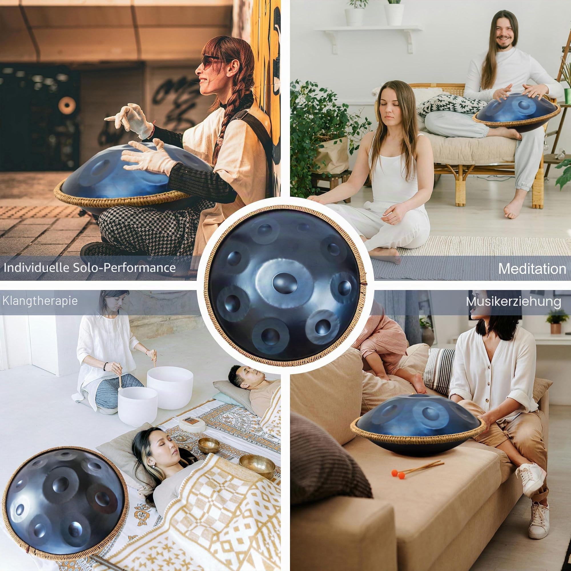 Handpan Trommel Premium Handpan Instrument für Erwachsene und Anfänger - 432Hz 18 Zoll 9 Töne D-Moll Kurd(Blau)