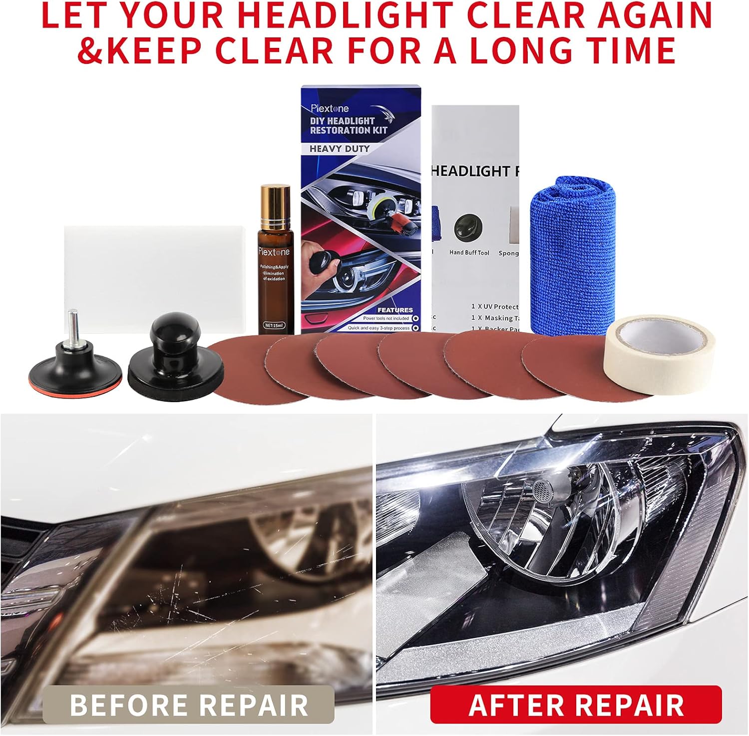 Buy Plextone Headlight Restoration Kit, Heavy Duty DIY Headlight Repair