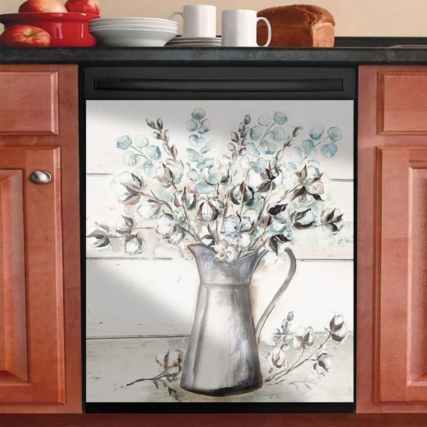 KOLU Farmhouse Kapok Magnet Dishwasher Cover,Refrigerator Door Magnetic Flower Decor, Kapok Vase Panel Decal,Kitchen Decor Appliances Kapok Sticker 23x26inch Vase Kapok-magnetic 23x26inch( Magnetic )