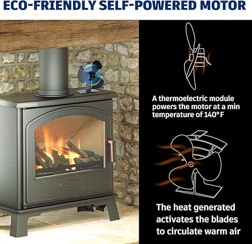 Miniatura 4 de KIAADSY Ventilador de chimenea, ventilador de estufa de calor de 3 aspas para leñaquemador de troncoschimenea, circula eficientemente el aire