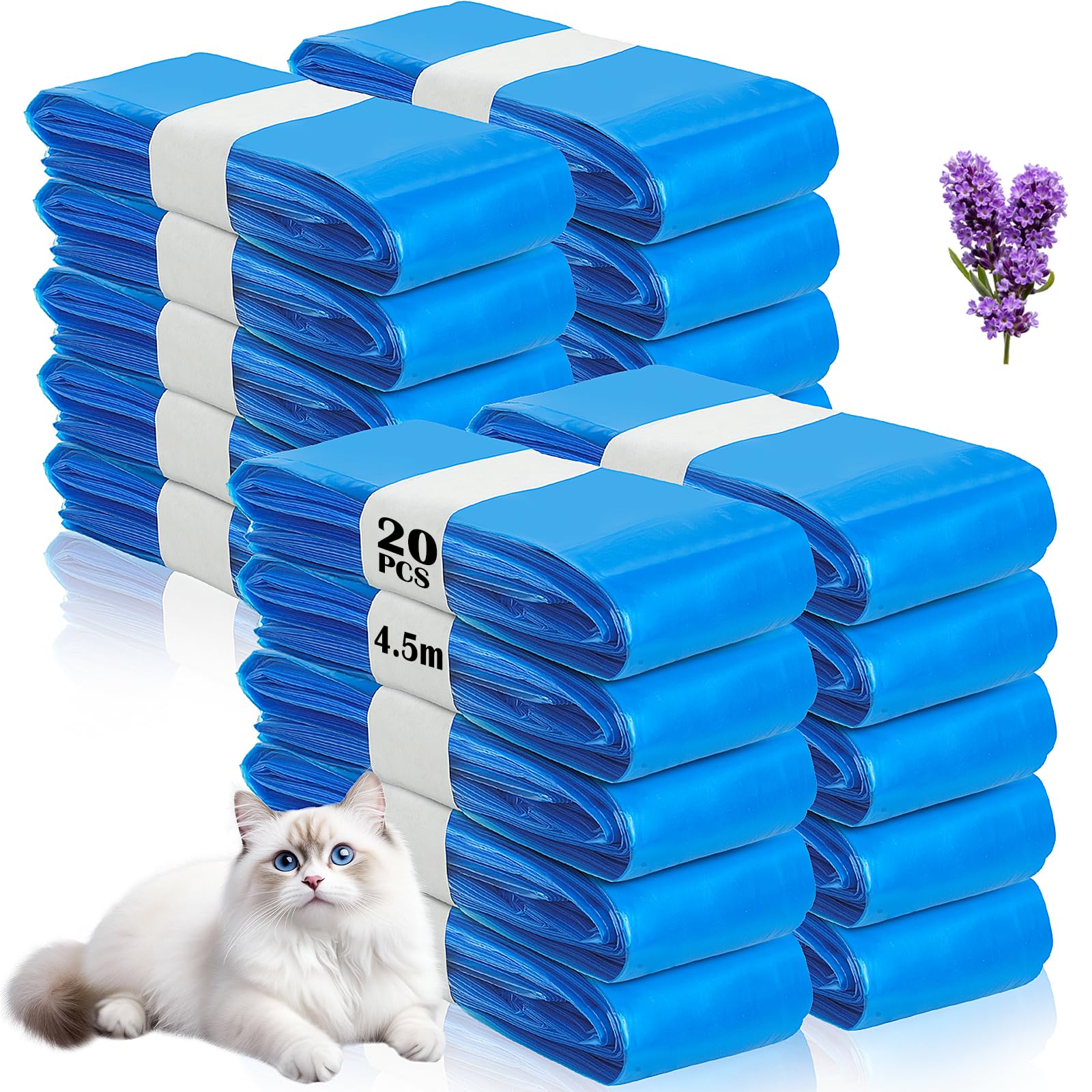20 Pièces Recharge Poubelle a Couche, 4.5m Sacs à Litière pour Chats, Résistance Barrière Anti-Odeurs, Compatible avec Litter Genie LitterLocker, Tous Les Types de Recharges