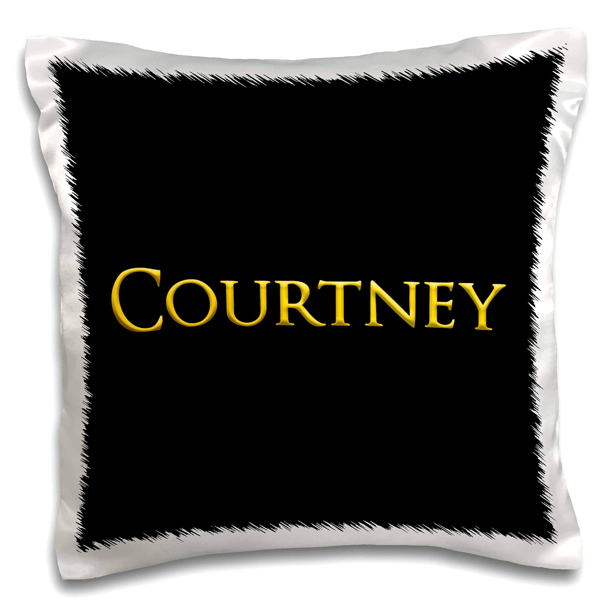 3dRose Alexis Design Female USA-Courtney Popular Lady Name in The America. Yellow on Black Charm (pc-339160-1) Pillow Case, White