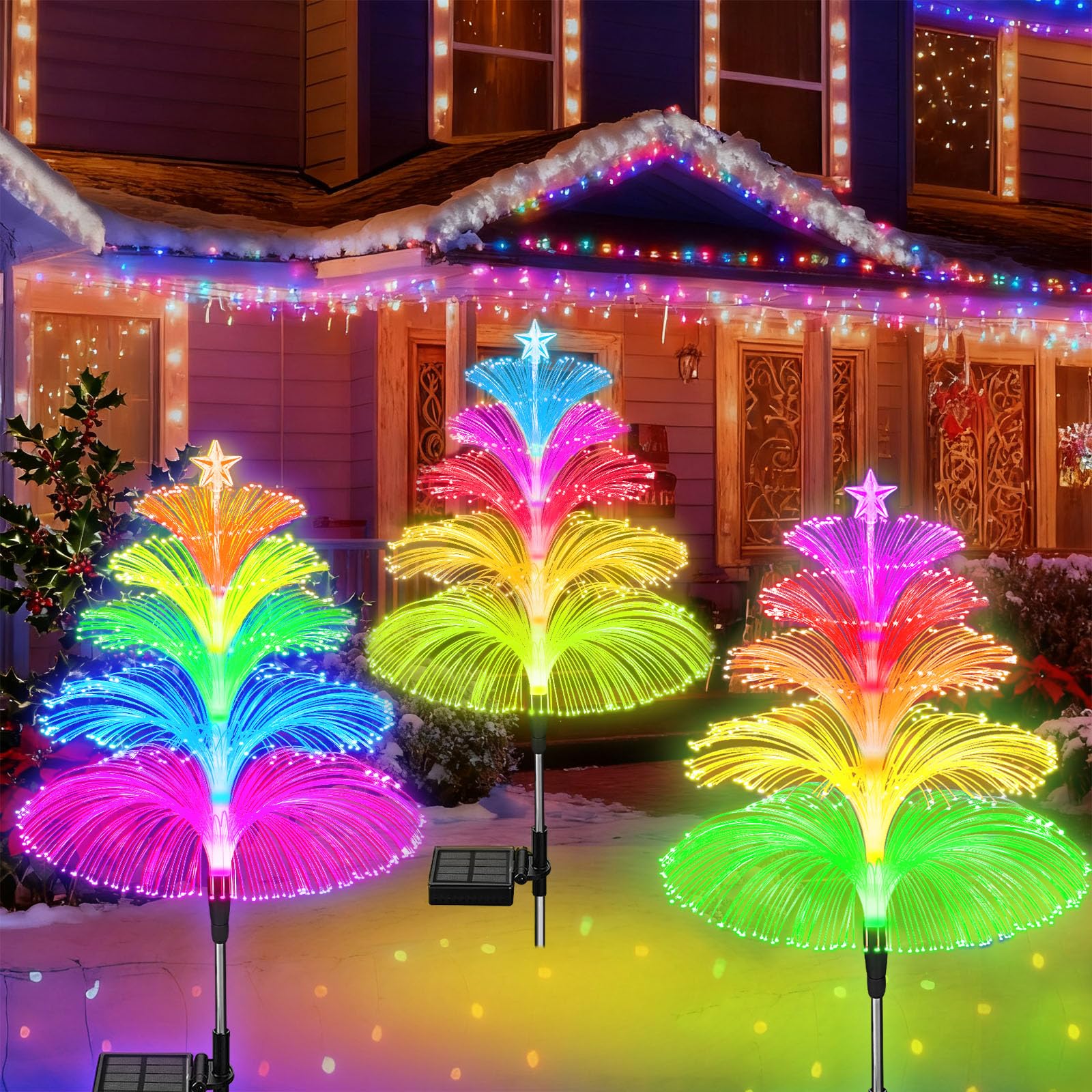 Solar Lights Outdoor Waterproof 7 Colorful Changing Ice Cream Rainbow Jellyfish Lights 3 Pack Solar Garden Lights Decor