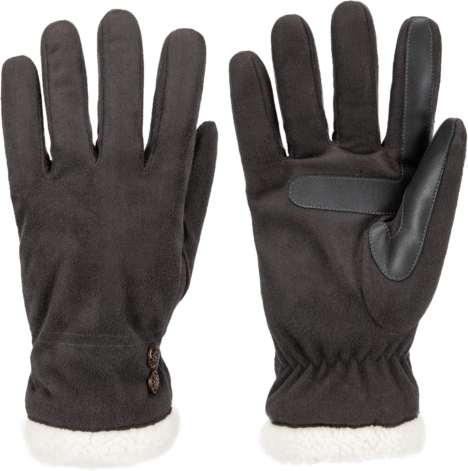 isotoner womens Water Repellent Touchscreen Microsuede Sherpa Lined Gloves With Buttons - Image 5