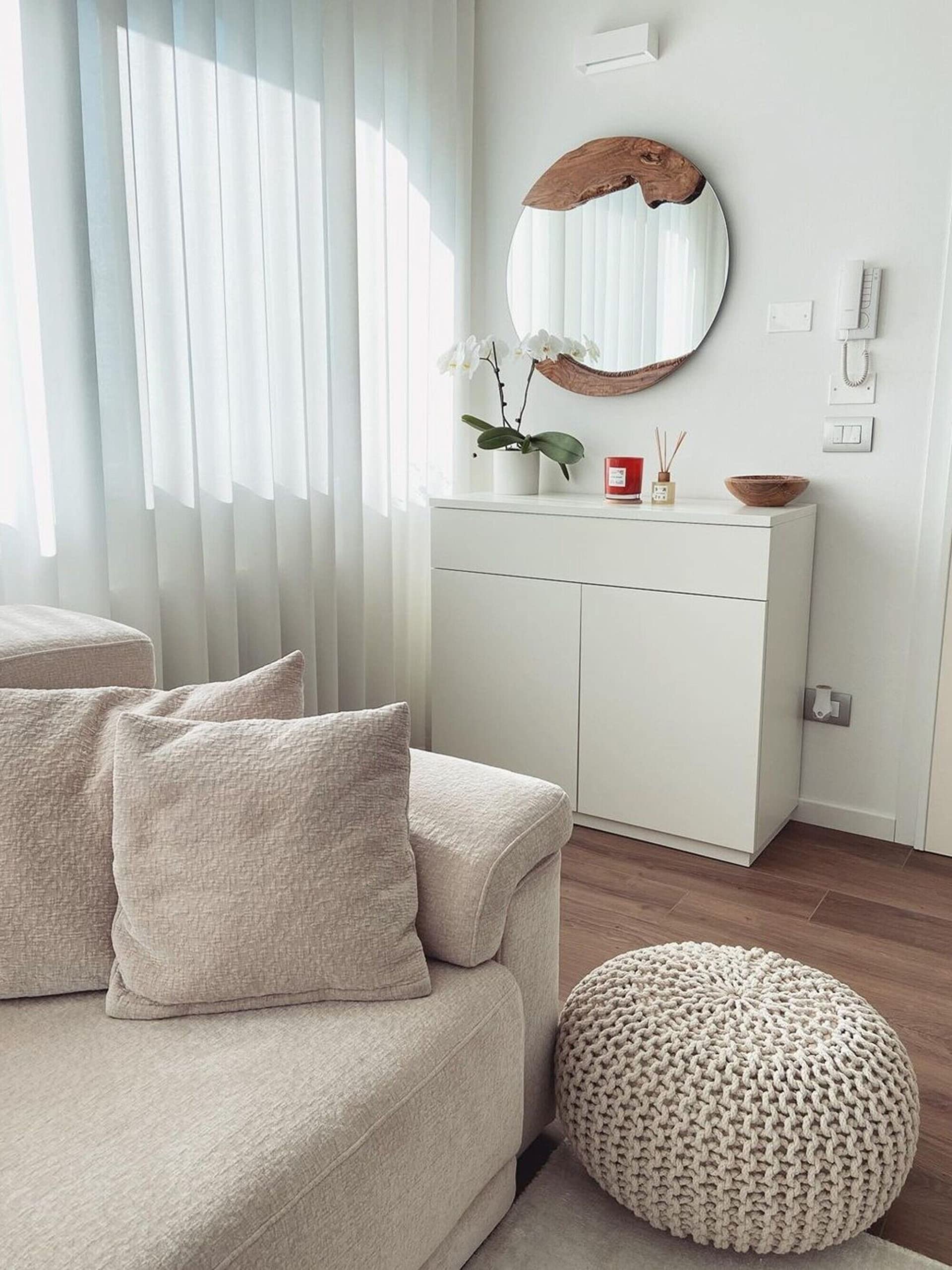 Beliani Pouf Rond en Coton Beige à Billes de Polystyrène Accessoire d'Intérieur Conrad