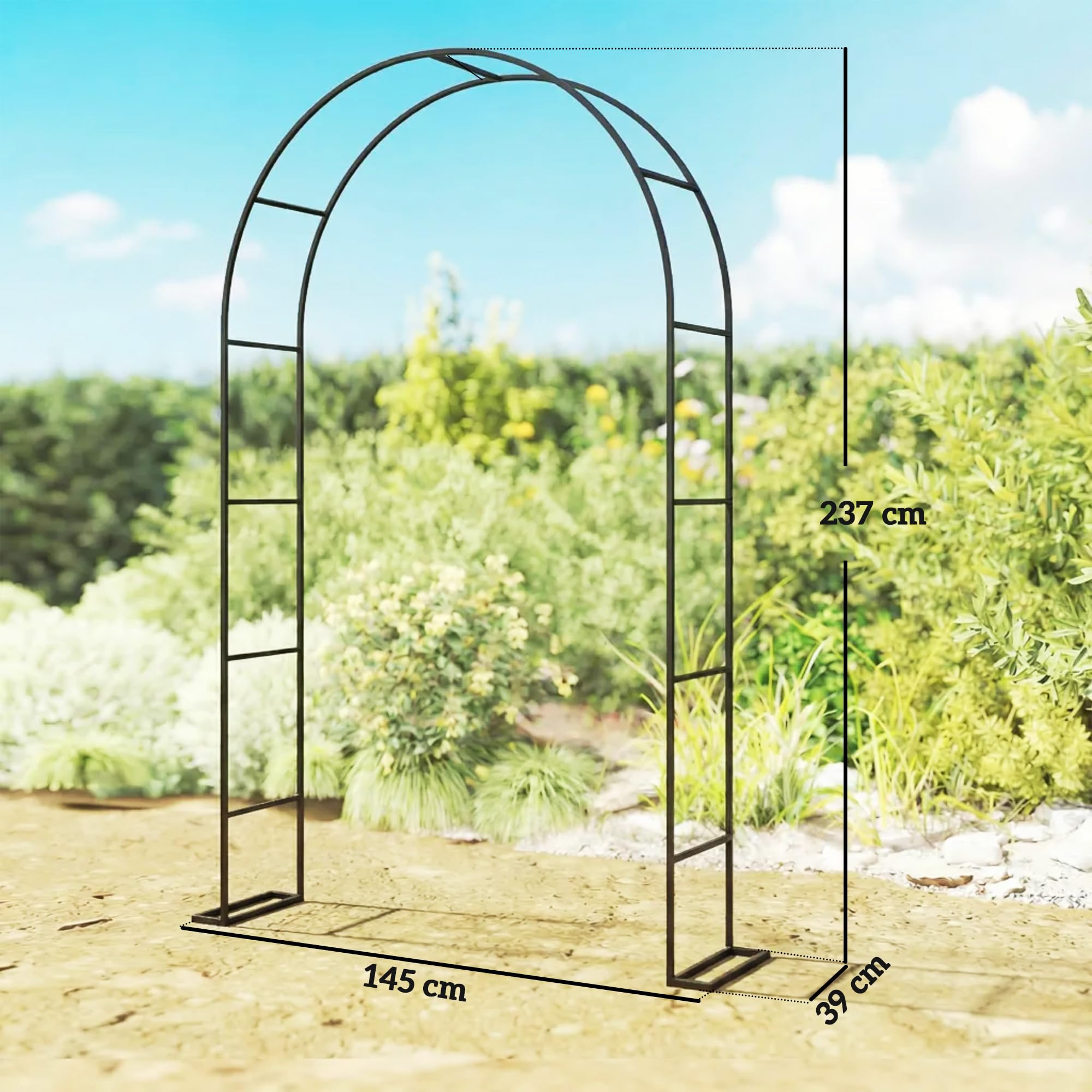 Outsunny Arche de Jardin avec 2 Bases, Arche Jardin pour Plantes Grimpantes Rosiers Vignes, Arche de Mariage pour Extérieur Jardin Cour, 145x39x237cm, Noir