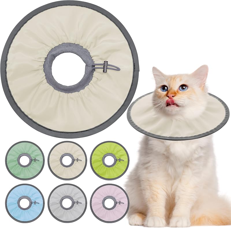 Colar elizabetano macio e ajustável para gatos Seyezo Khaki Grande